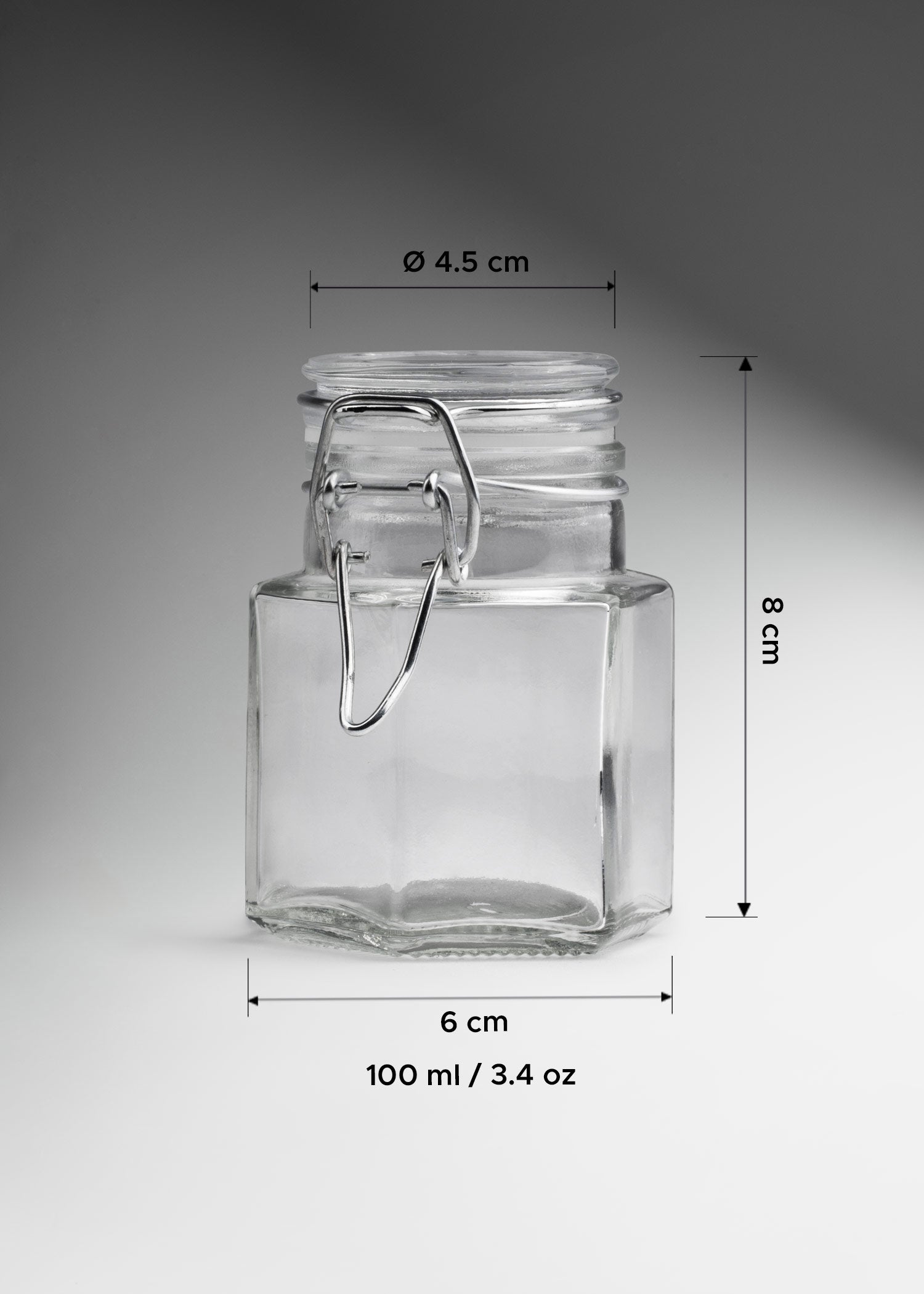 Frasco octagonal especiero de vidrio hermético con tapa clip Brocalito 100 ml