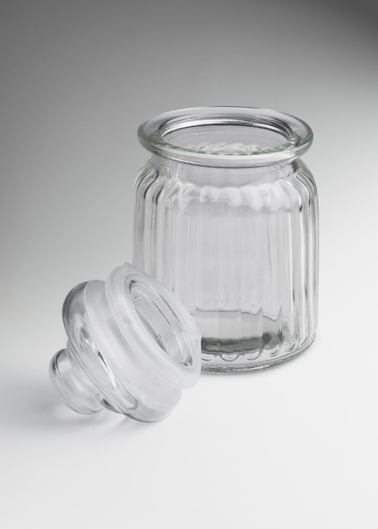 Frasco de vidrio estriado con tapa hermética para vela 300 y 650 ml