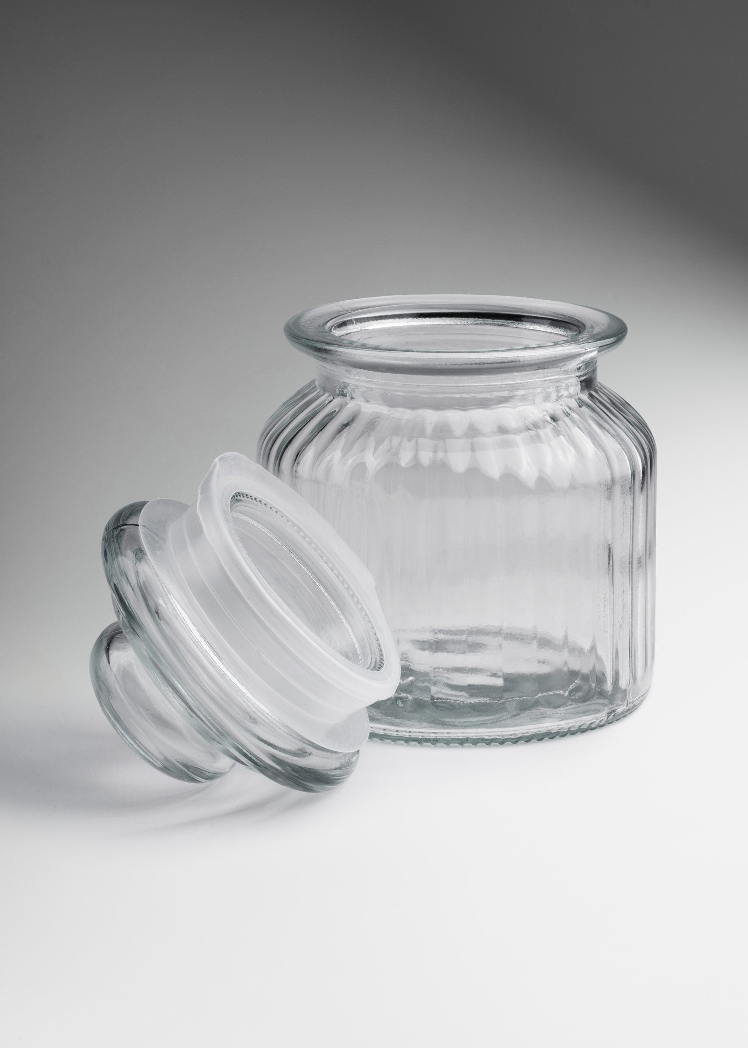 Frasco de vidrio estriado con tapa hermética para vela 300 y 650 ml