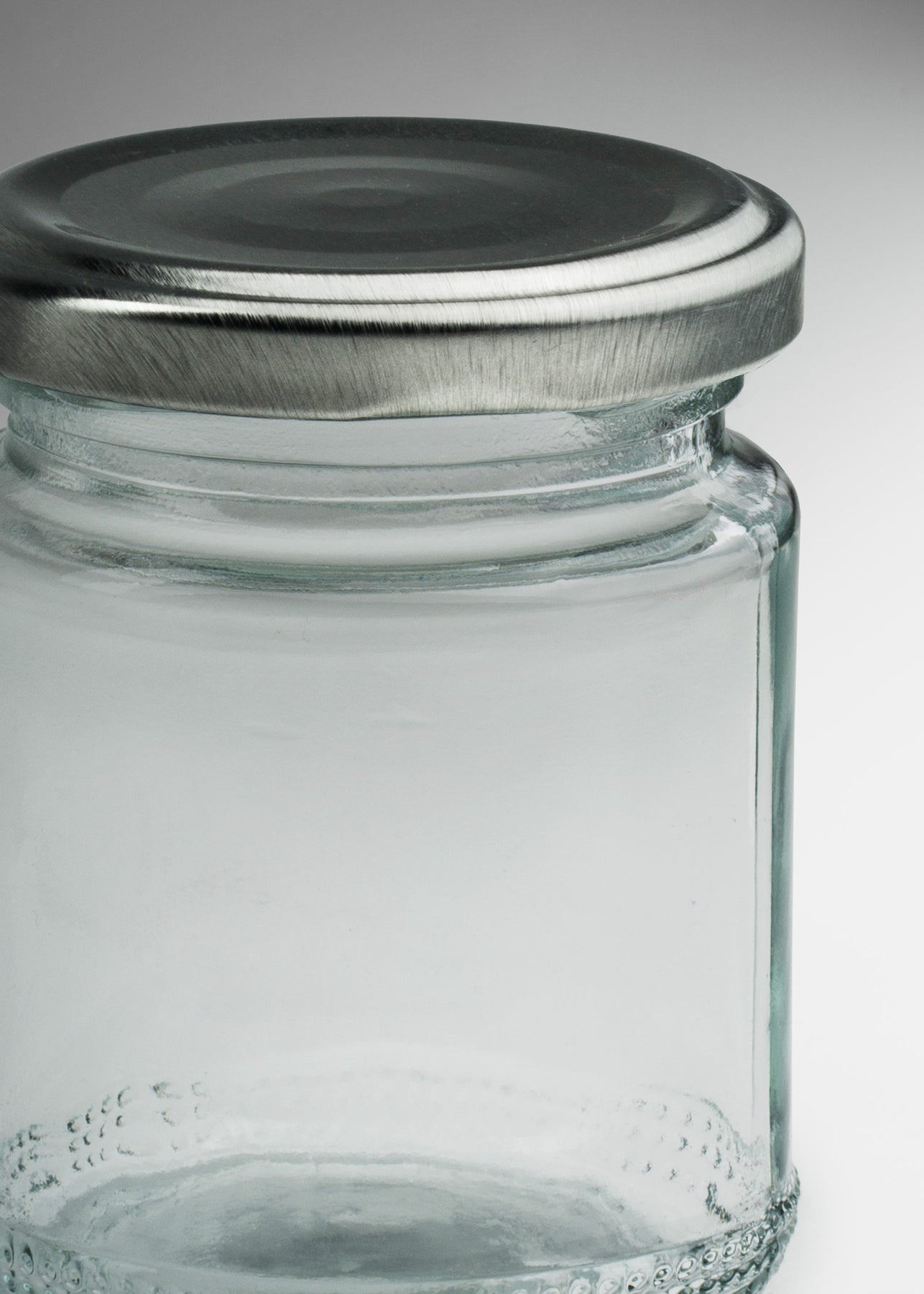 Frascos cilindro de vidrio transparente con tapa plateada de 50 a 500 ml