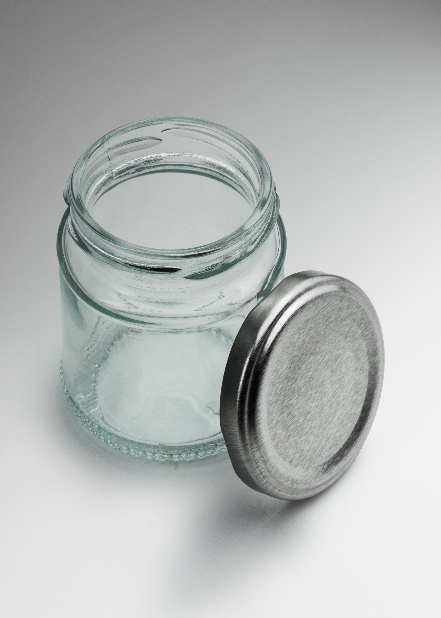 Frascos cilindro de vidrio transparente con tapa plateada de 50 a 500 ml