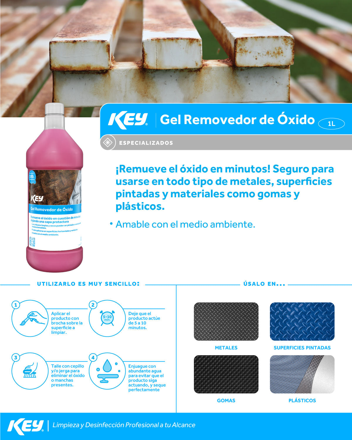 Gel removedor de óxido para metal, removedor de corrosión industrial 1 L