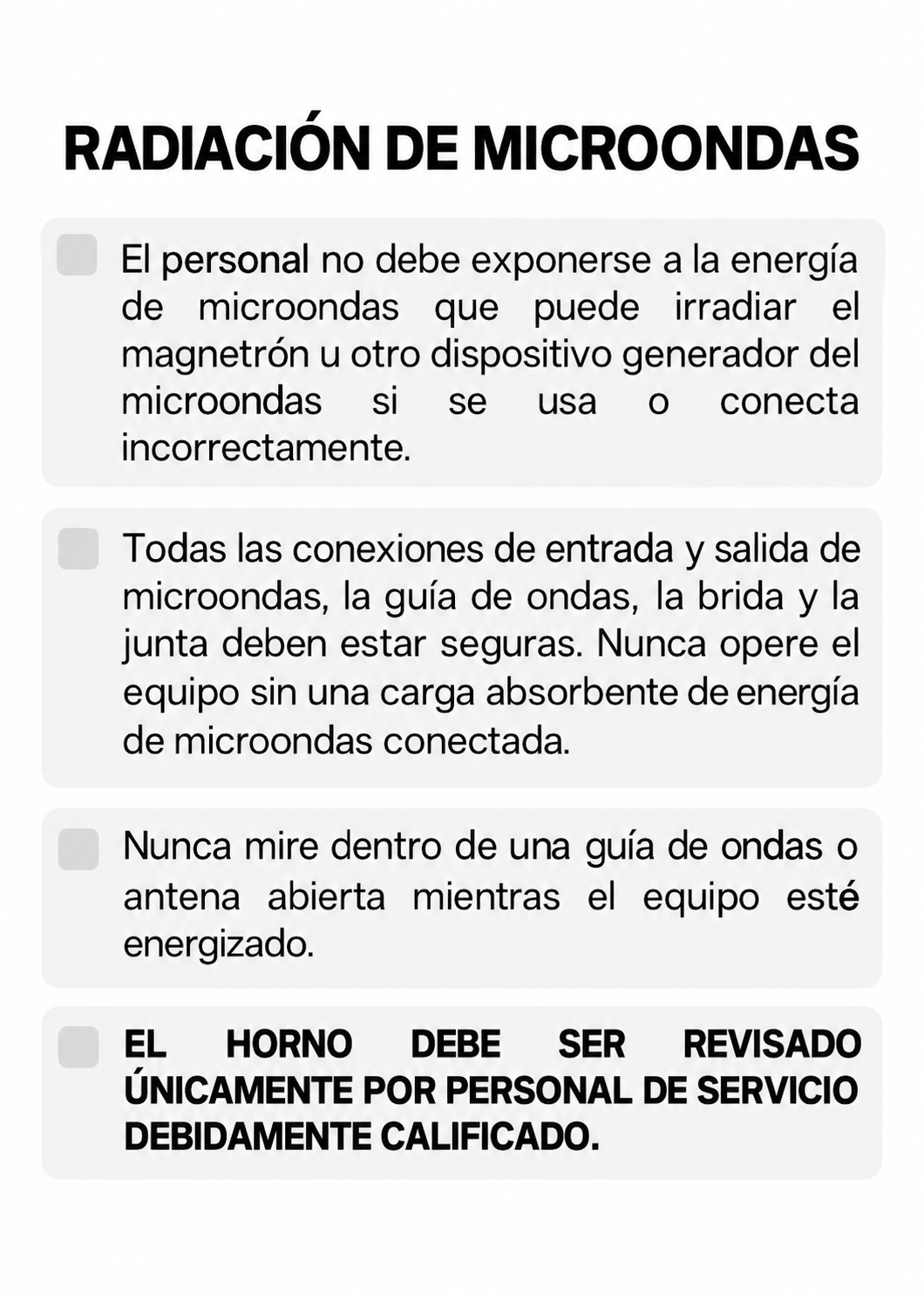 Advertencias sobre radiación de microondas y servicio técnico — Rhino HOMIC-12A