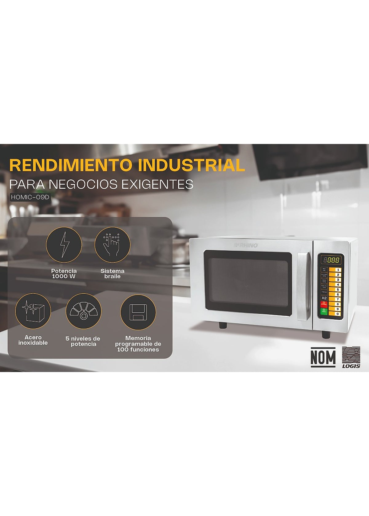 Infografía de funciones del microondas digital para negocios — Rhino HOMIC-09D