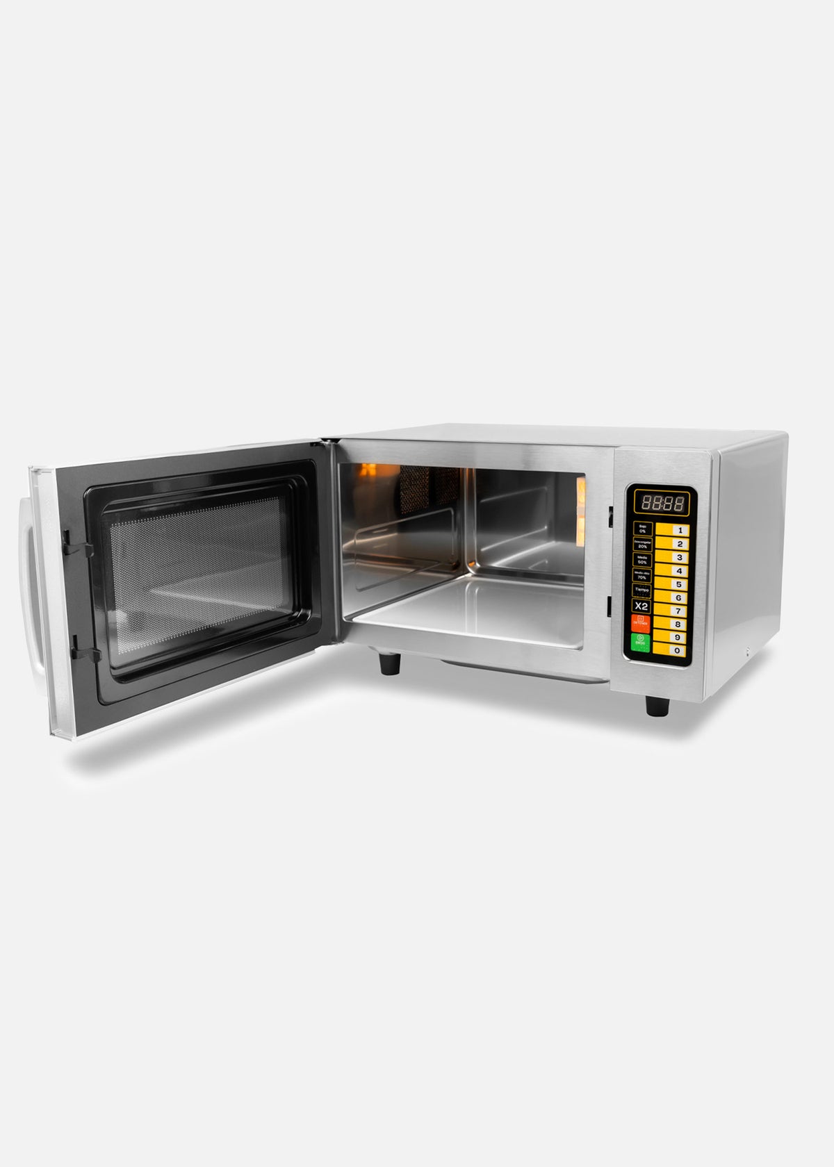 Microondas con puerta abierta e interior iluminado — Rhino HOMIC-09D