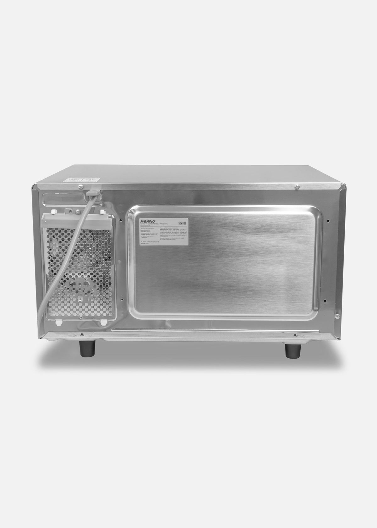 Vista posterior del microondas con cable y ventilación — Rhino HOMIC-09D