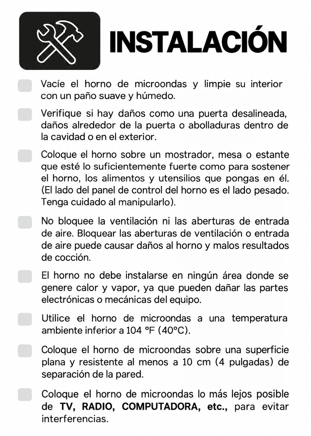 Instrucciones de instalación y ventilación del microondas — Rhino HOMIC-09D
