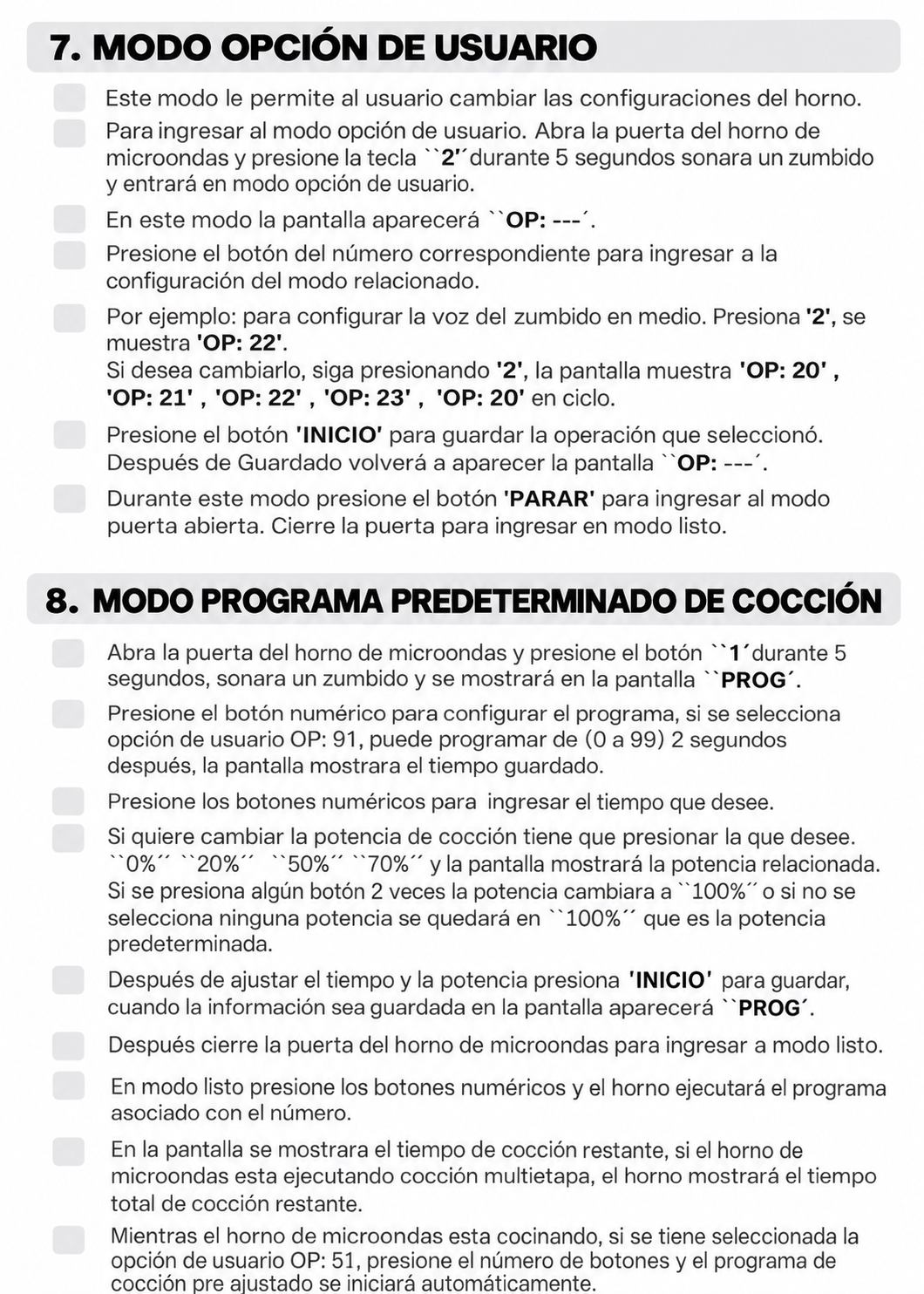 Instrucciones de configuración del usuario y memorias de cocción — Rhino HOMIC-09D