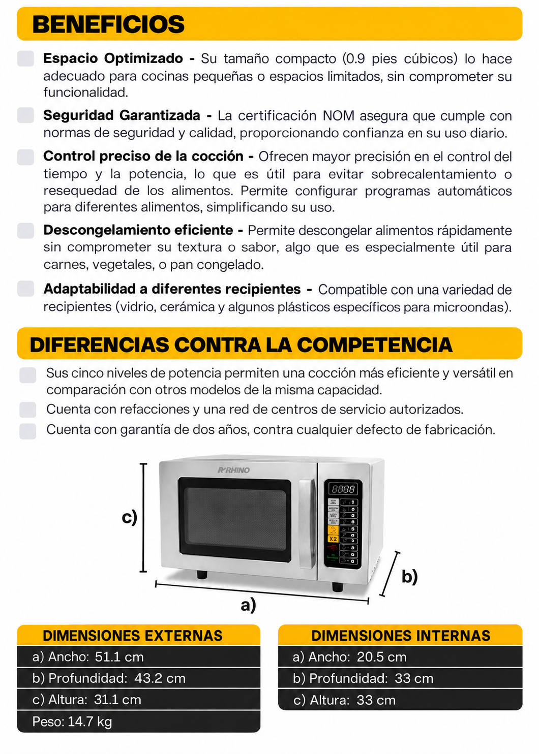 Ficha de características y dimensiones internas y externas — Rhino HOMIC-09D