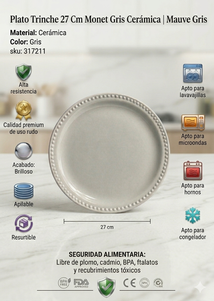Platos de cerámica gris Monet