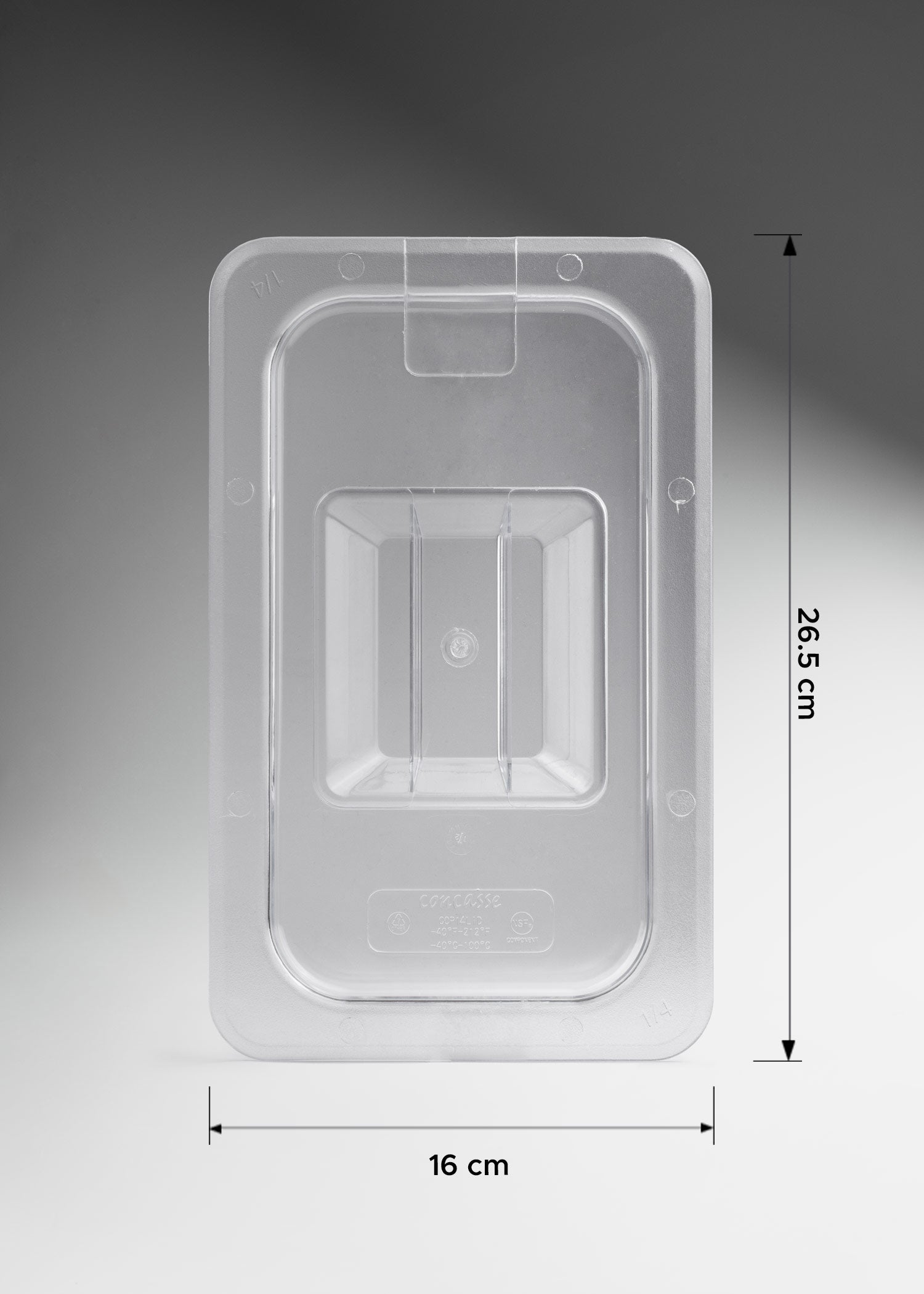 Inserto cuarto de policarbonato trasparente NSF profundidad 2.3", 4"y 6"