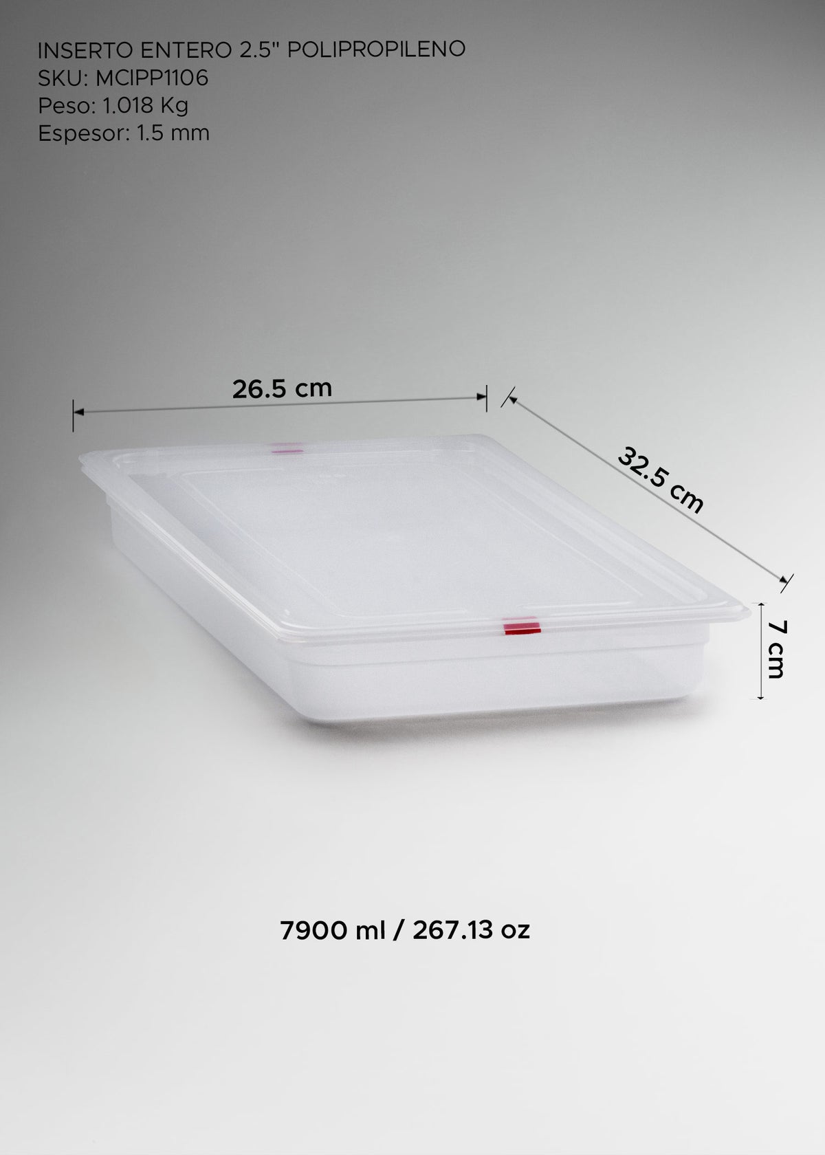 Inserto transparente entero para preparación y servicio de alimentos