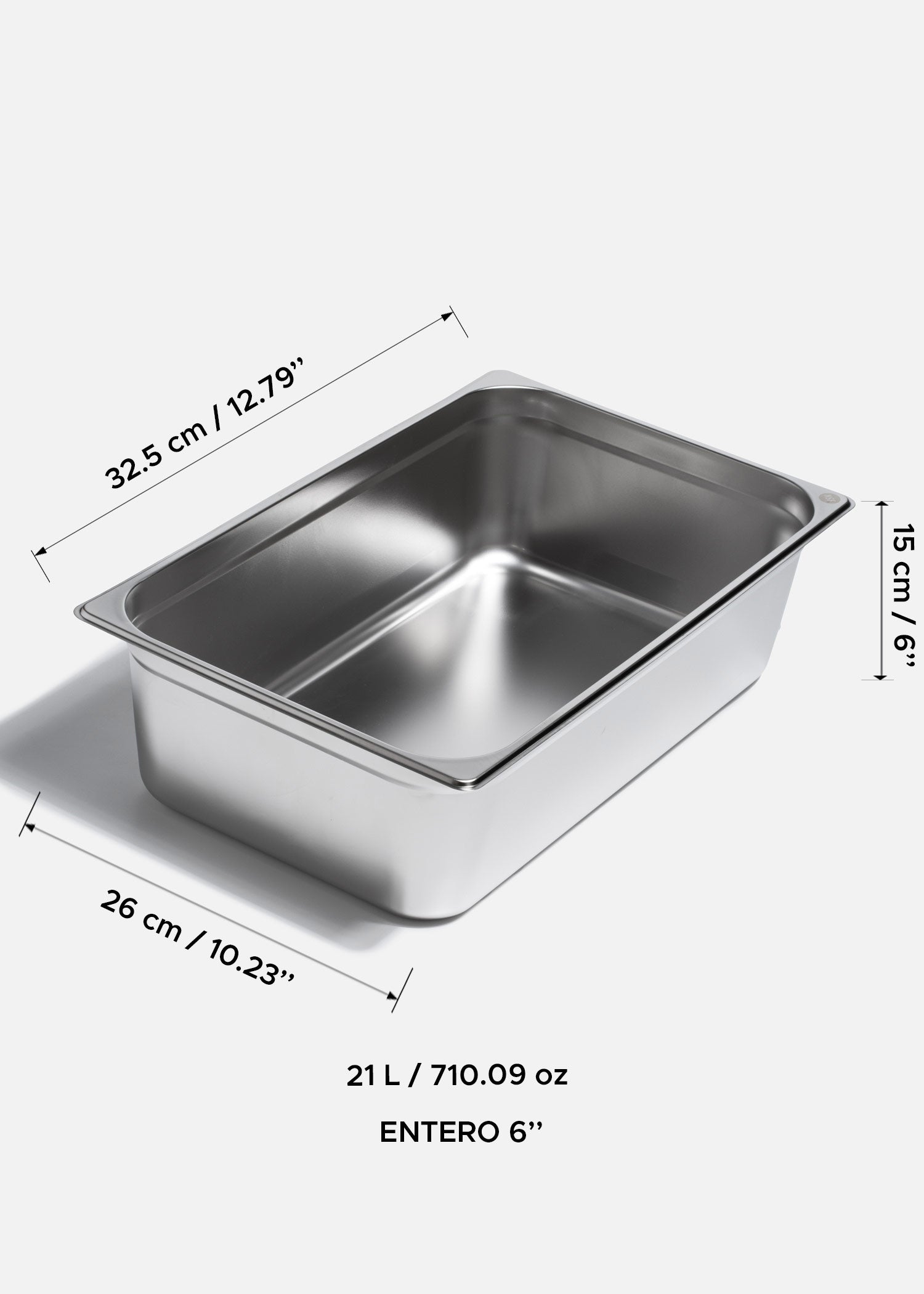 Inserto entero de acero inoxidable NSF profundidad 2.5", 4" y 6". Premium