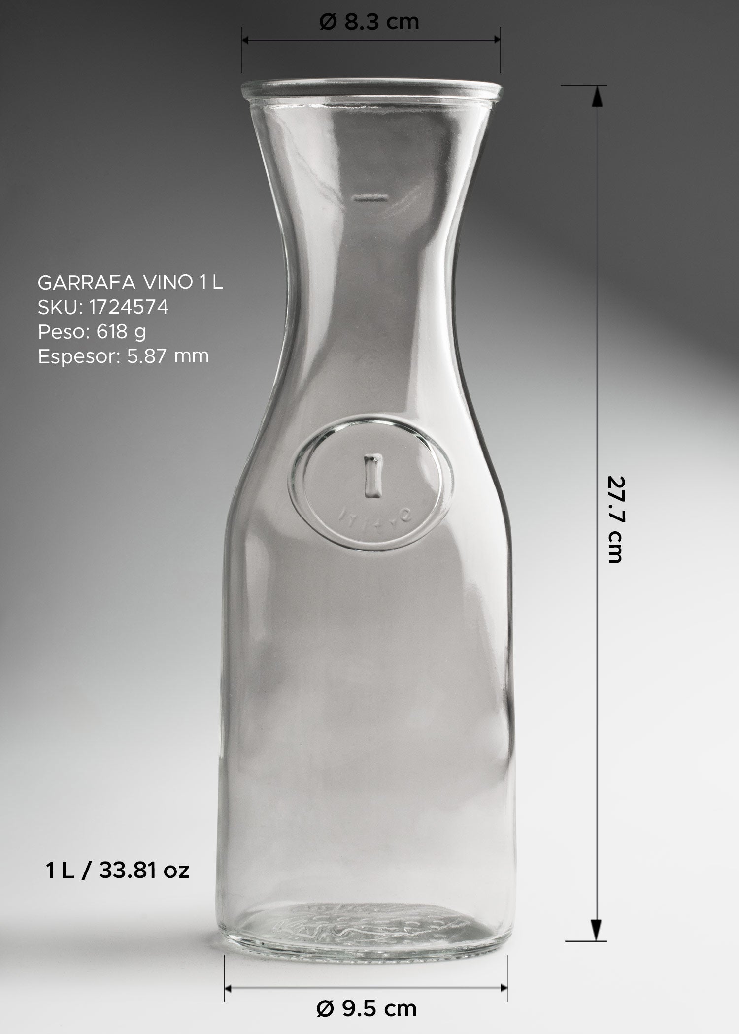 Garrafa de vidrio transparente de 1 litro para bebidas