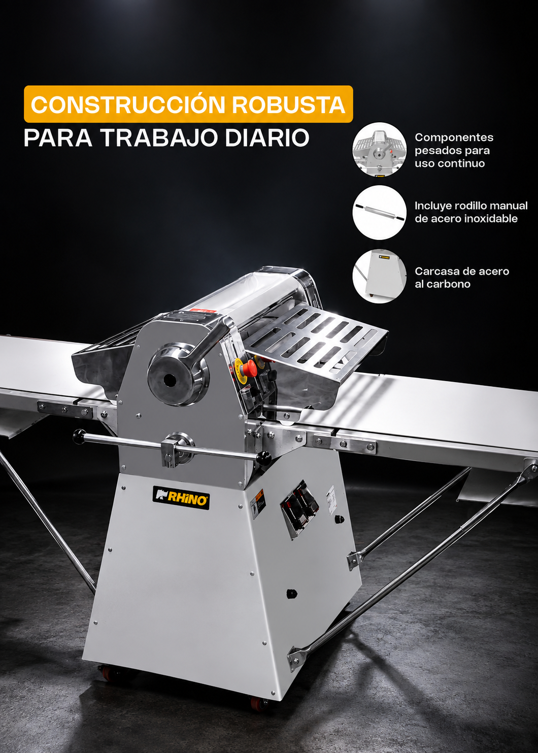 Vista de la laminadora con detalles de carcasa y rodillo manual — Rhino LAMBA-274P