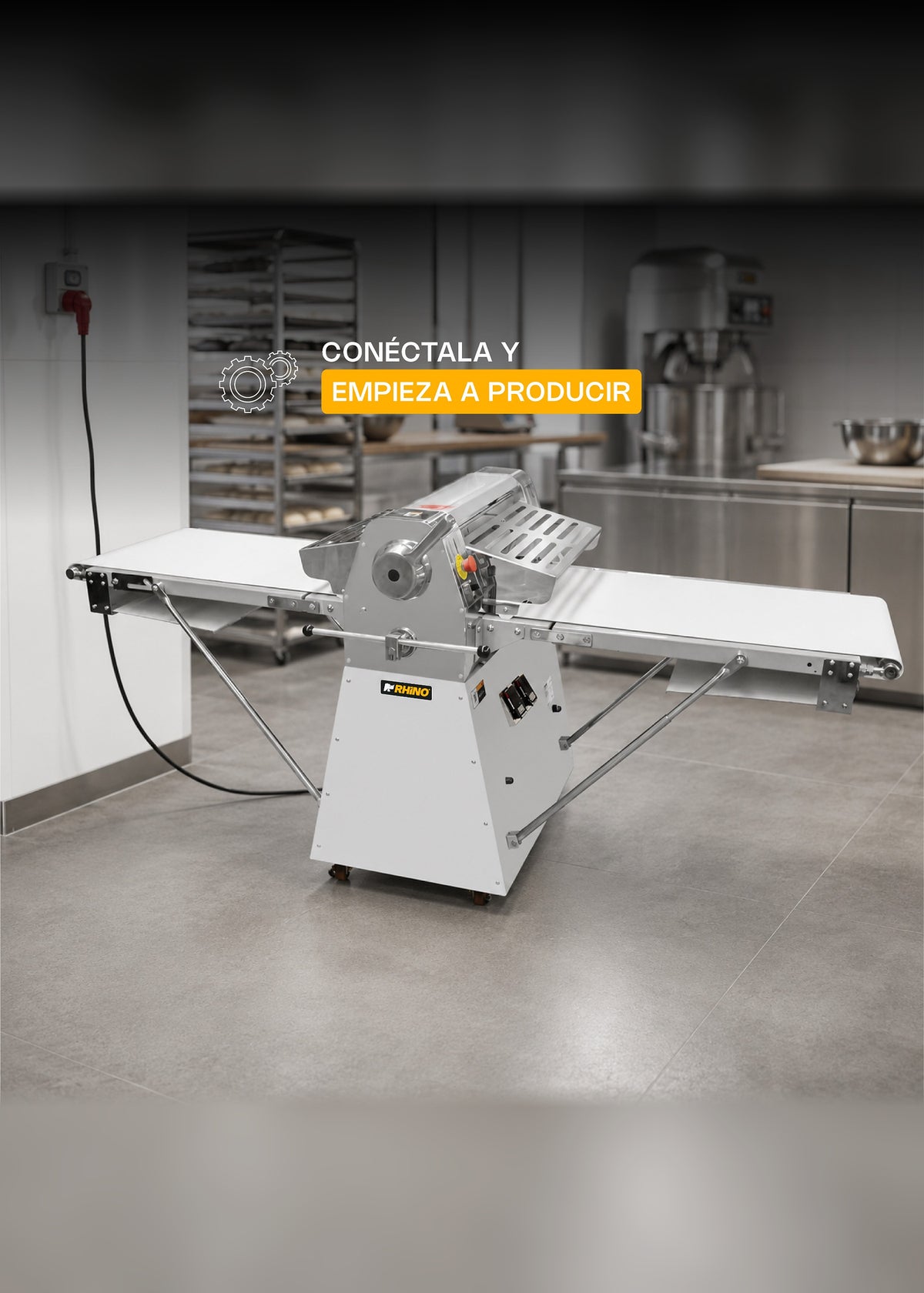 Laminadora de piso instalada en una cocina de producción — Rhino LAMBA-274P