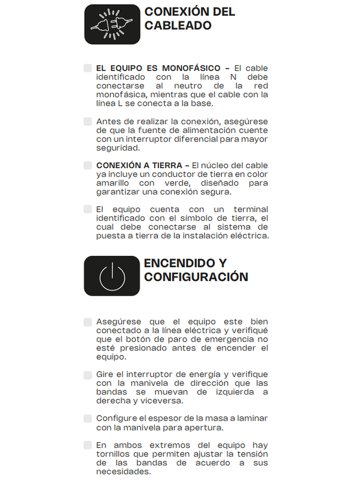 Instrucciones de conexión eléctrica, encendido y configuración — Rhino LAMBA-274P