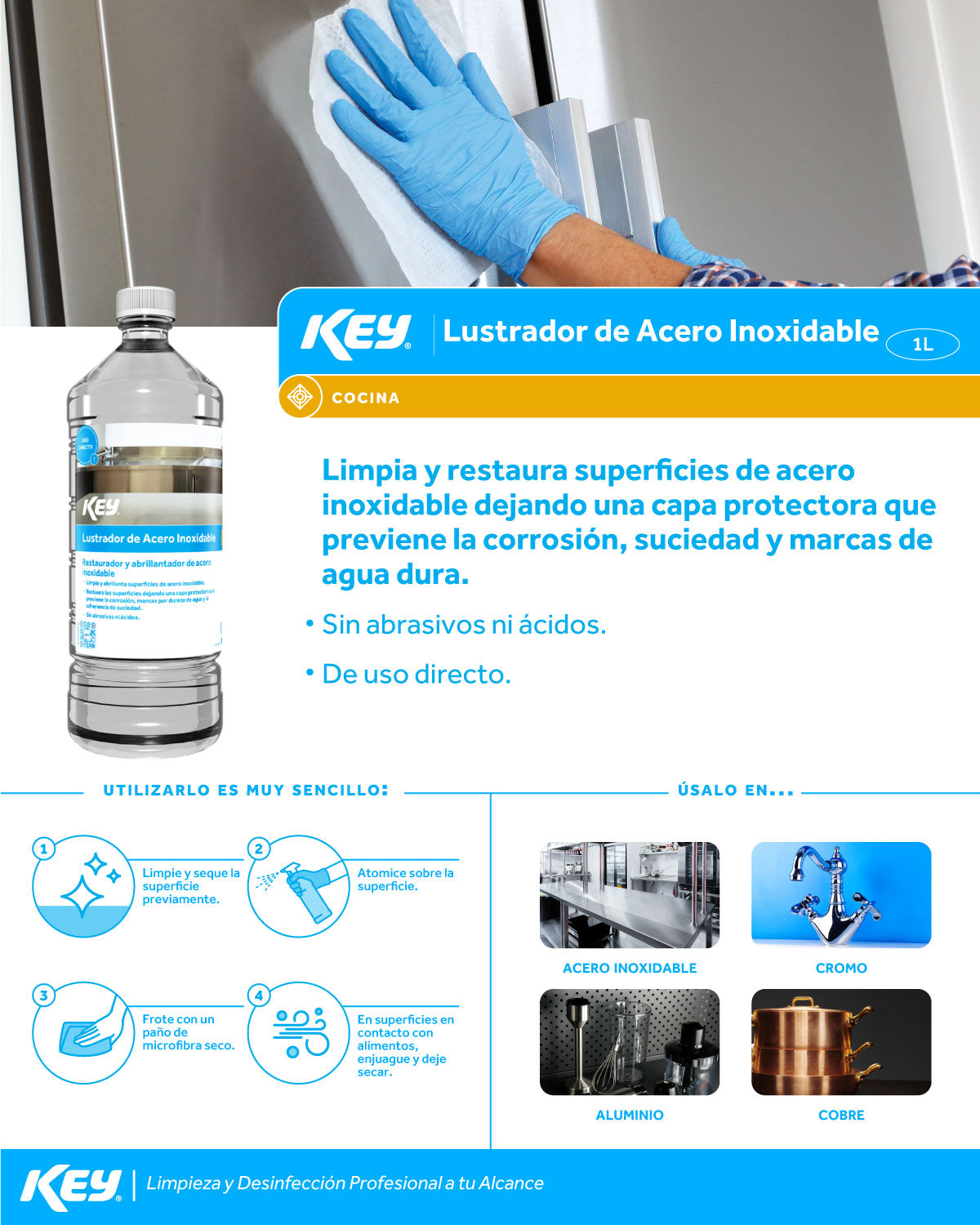 Lustrador de acero inoxidable profesional limpiador y abrillantador industrial 1 L