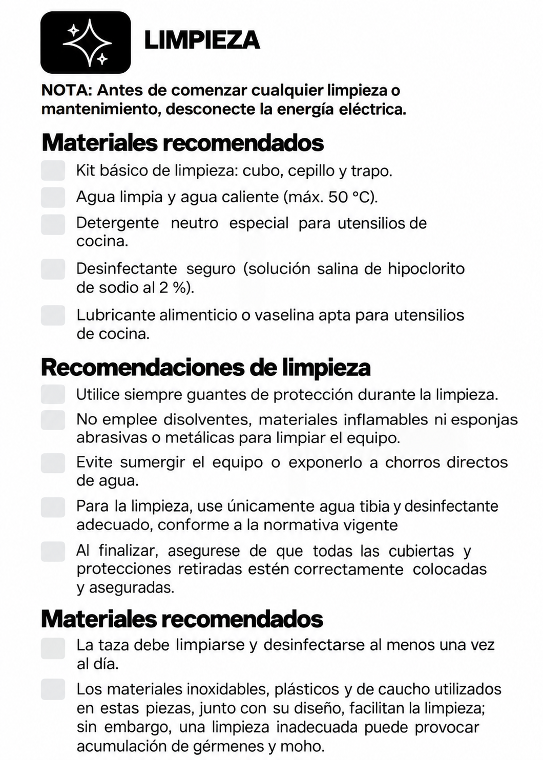 Guía de limpieza, materiales y recomendaciones de mantenimiento — Rhino MAGRA-2T