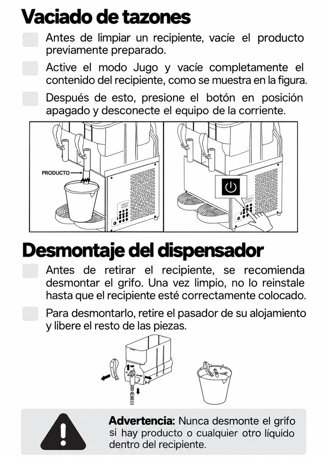 Vaciado de depósitos y desmontaje del grifo dispensador — Rhino MAGRA-2T