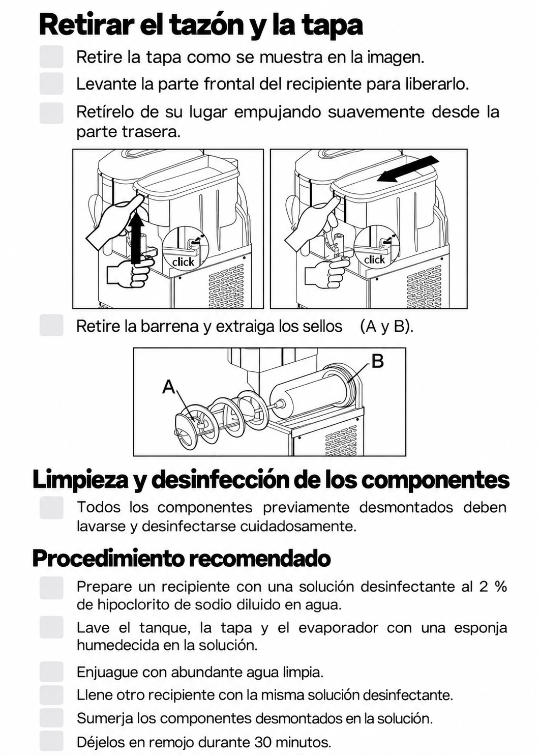Retiro de depósito, tapa y barrena para limpieza — Rhino MAGRA-2T