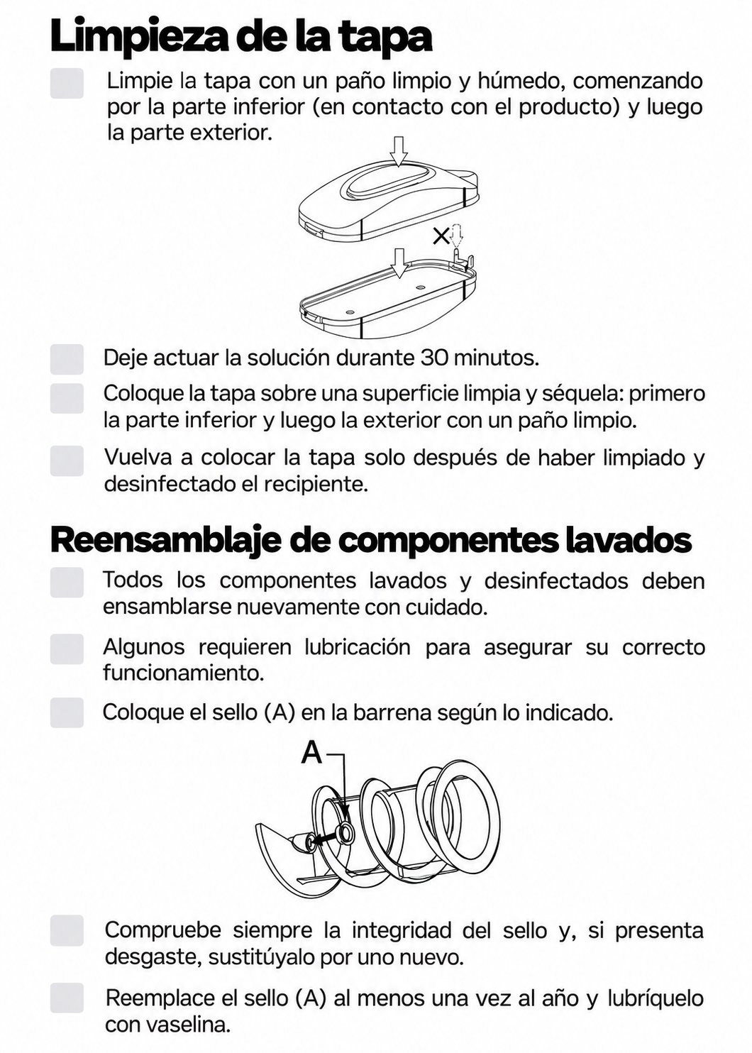 Limpieza de la tapa y reensamblaje de los sellos — Rhino MAGRA-2T