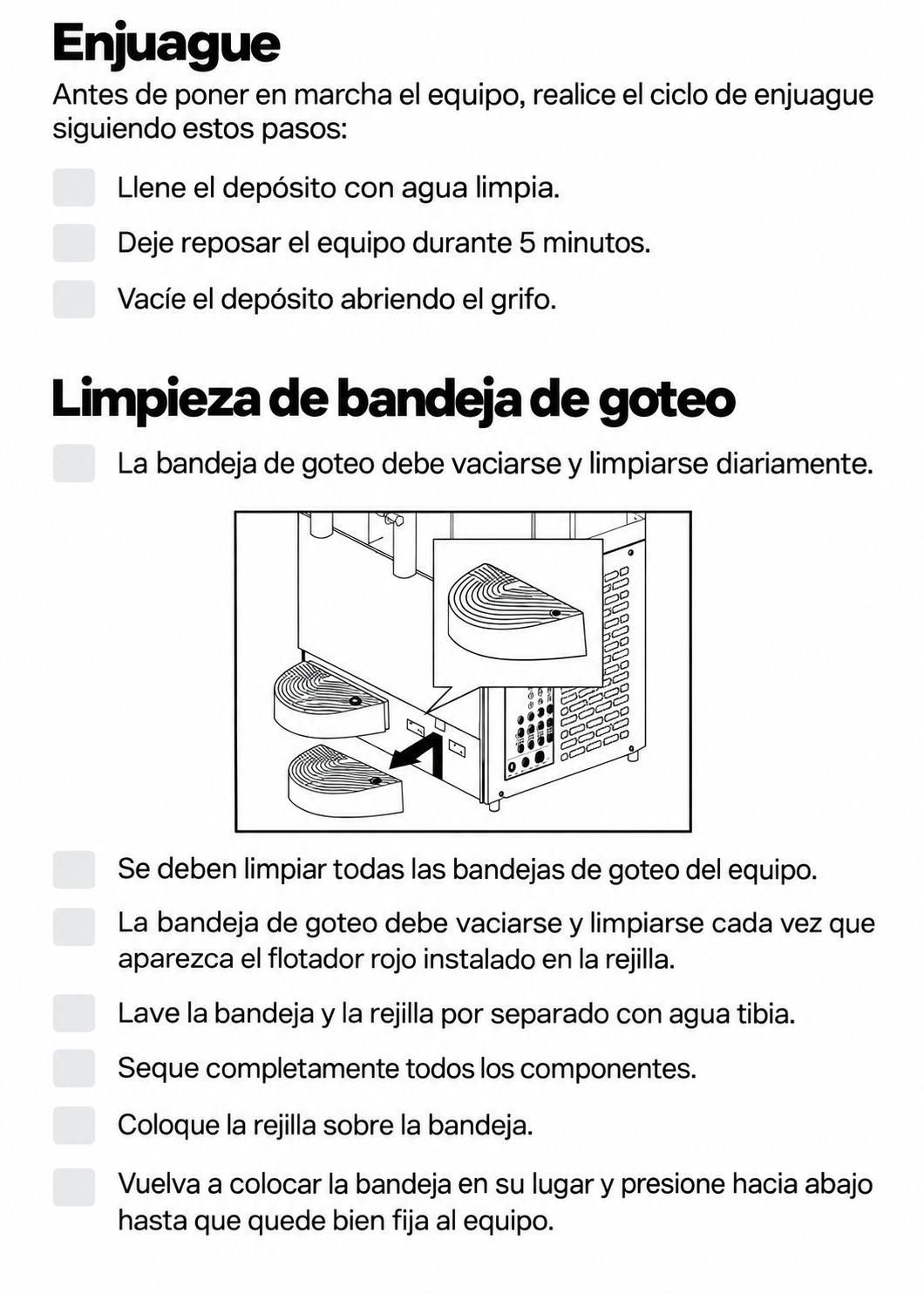 Enjuague del depósito y limpieza de bandejas de goteo — Rhino MAGRA-2T