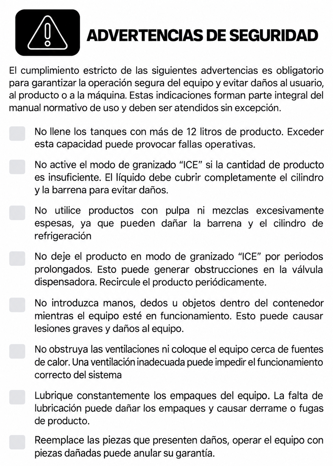 Advertencias de llenado, mezcla, ventilación y lubricación — Rhino MAGRA-2T