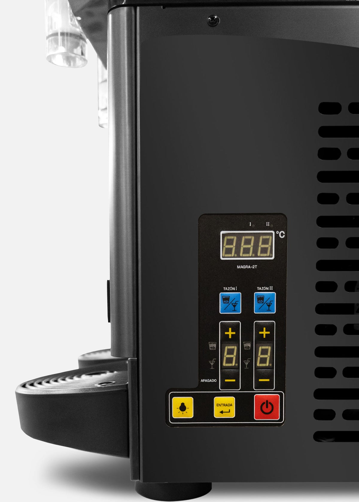 Detalle del panel digital lateral de la granizadora — Rhino MAGRA-2T