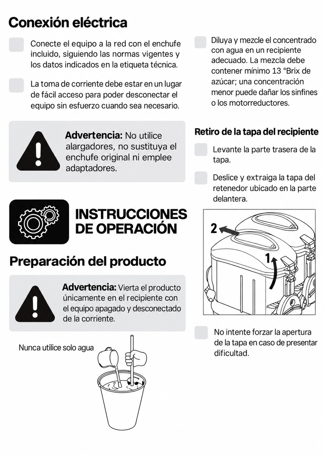 Conexión eléctrica y preparación de mezcla para granizado — Rhino MAGRA-2T