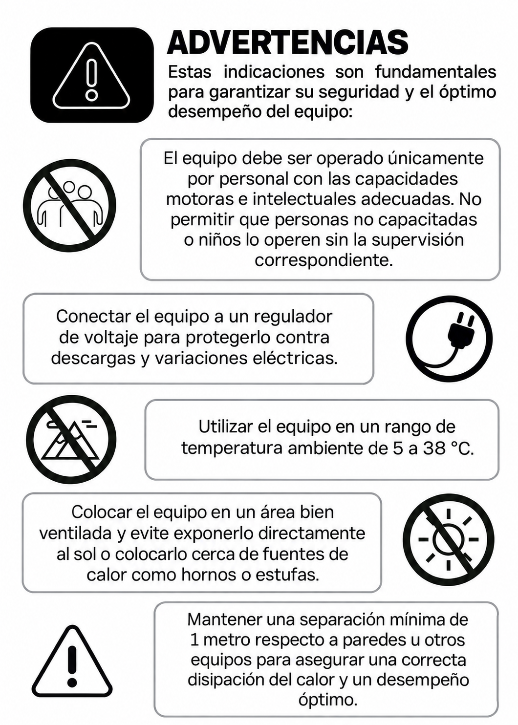 Advertencias de ubicación, ventilación y uso de la máquina de helado — Rhino HELA-1.5P