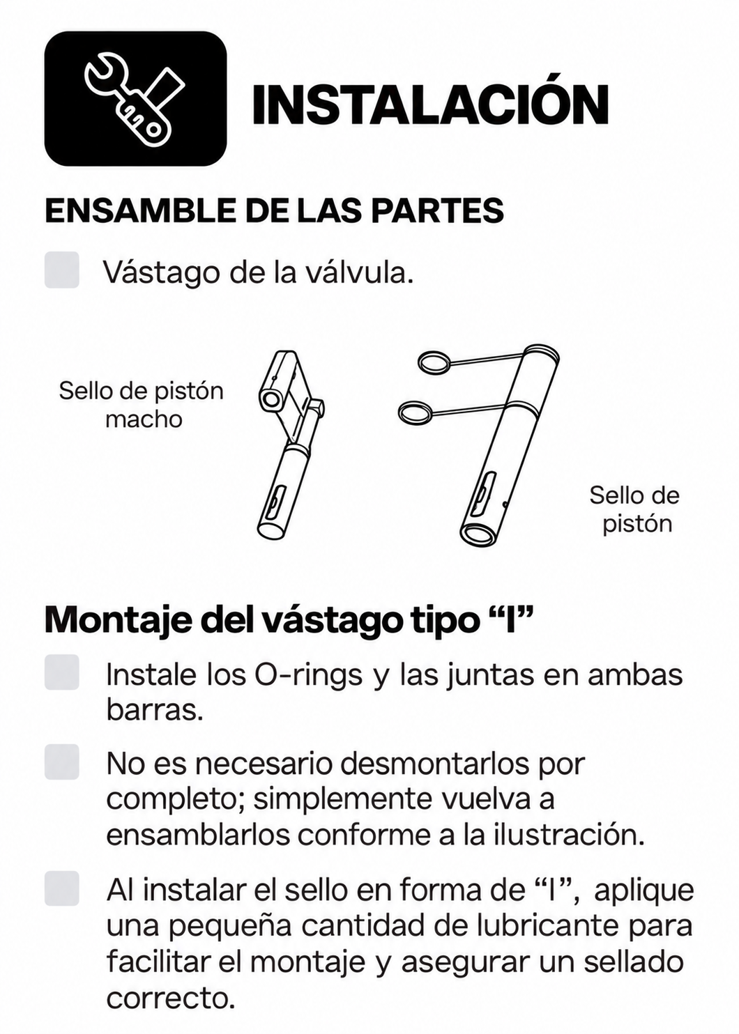 Diagrama de montaje del vástago y los sellos del dispensador — Rhino HELA-1.5P