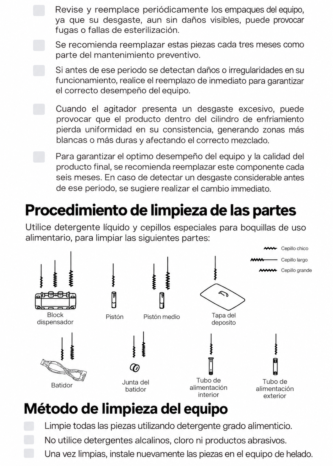 Diagrama de piezas desmontables y recomendaciones de limpieza — Rhino HELA-1.5P