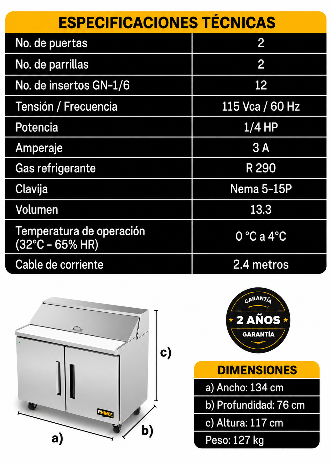 compra mesa refrigerada rhino de venta solo en maha