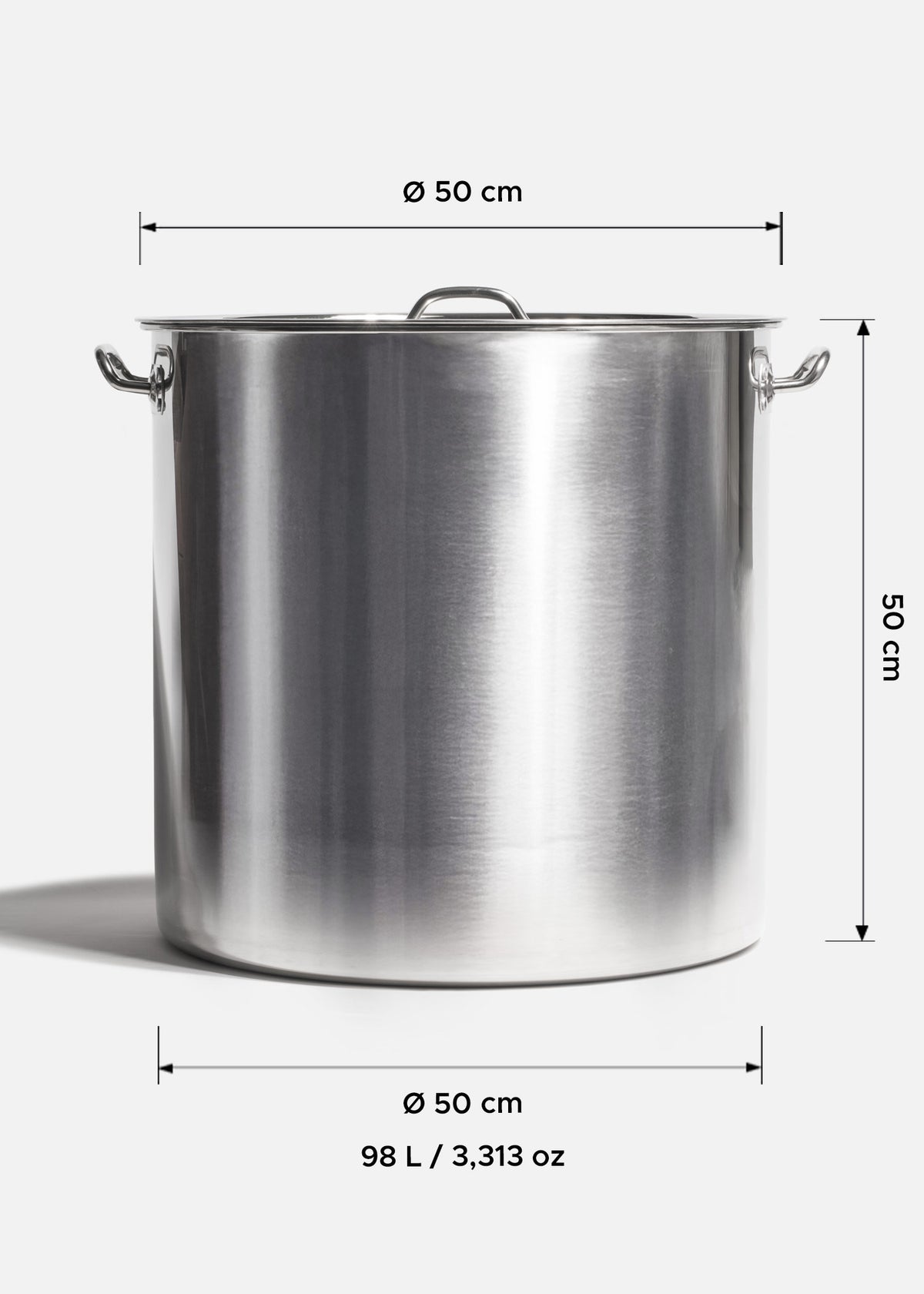 Olla de acero inoxidable plata con tapa 98 L — imagen de producto