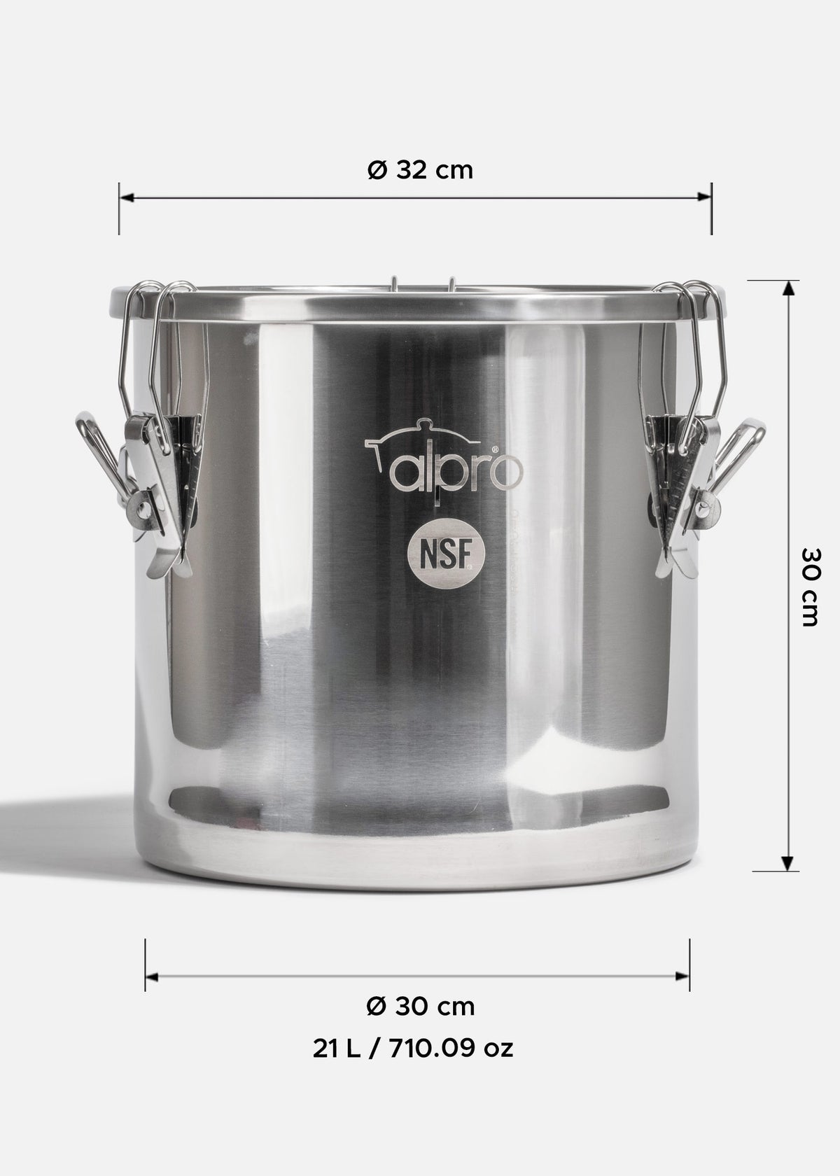 Olla de acero inoxidable 201 plata con sello hermético de clip NSF 21 L — imagen de producto
