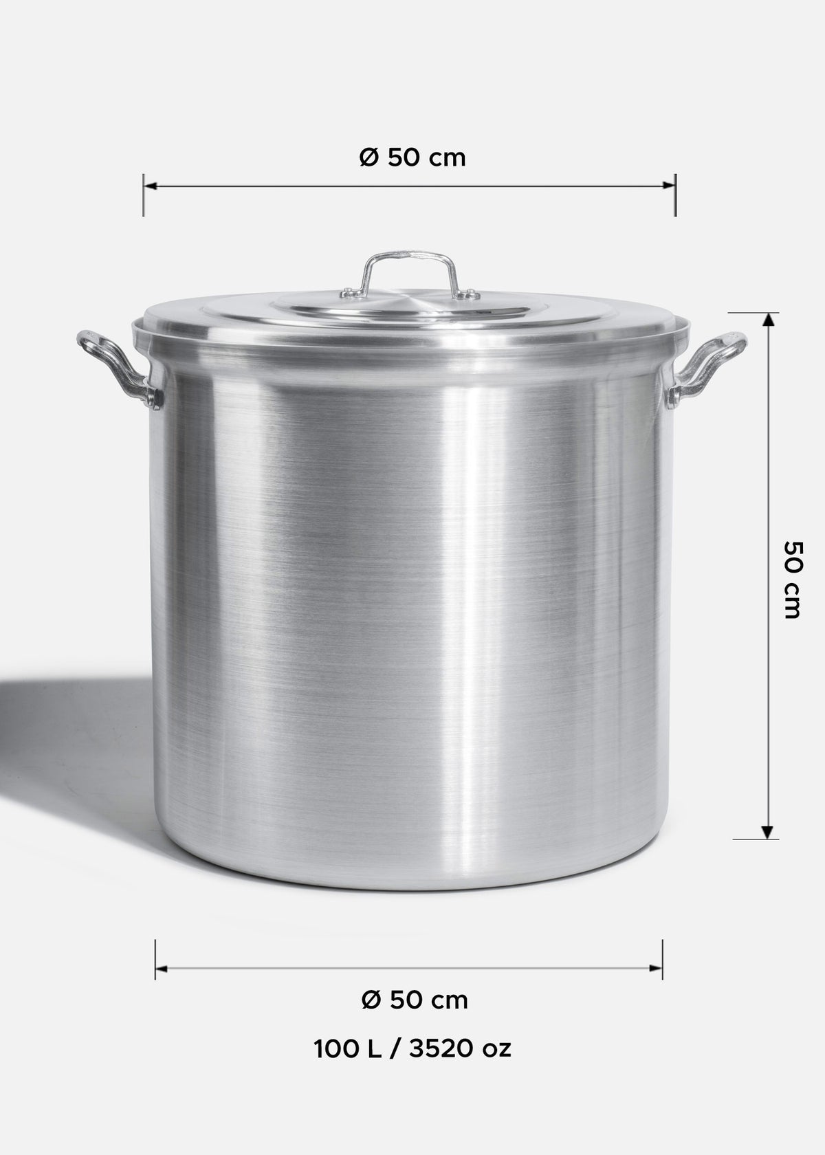 Olla de aluminio grado alimenticio triple fuerte plata NSF con tapa 100 L — imagen de producto