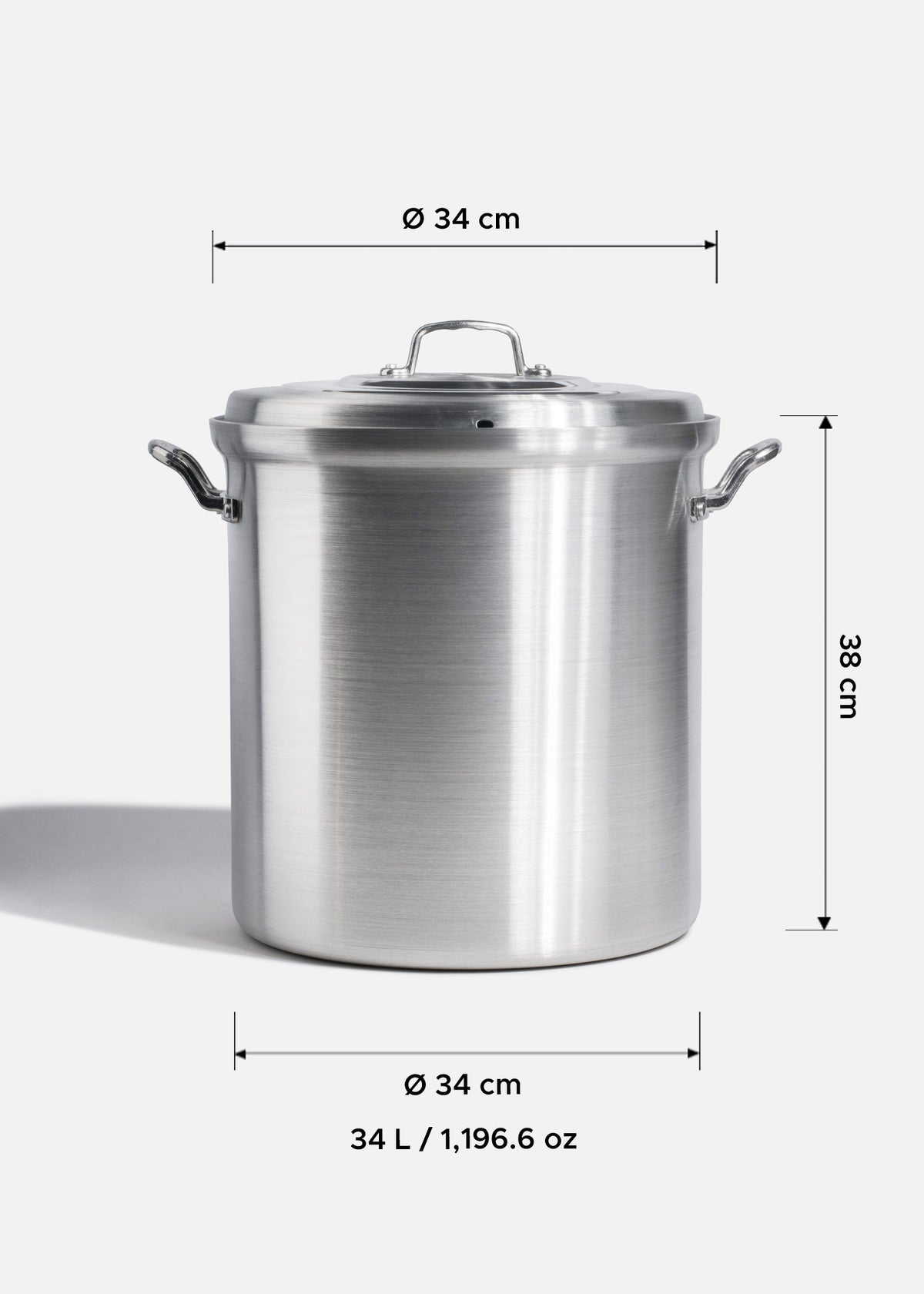 Olla de aluminio grado alimenticio triple fuerte plata NSF con tapa 34 L — imagen de producto