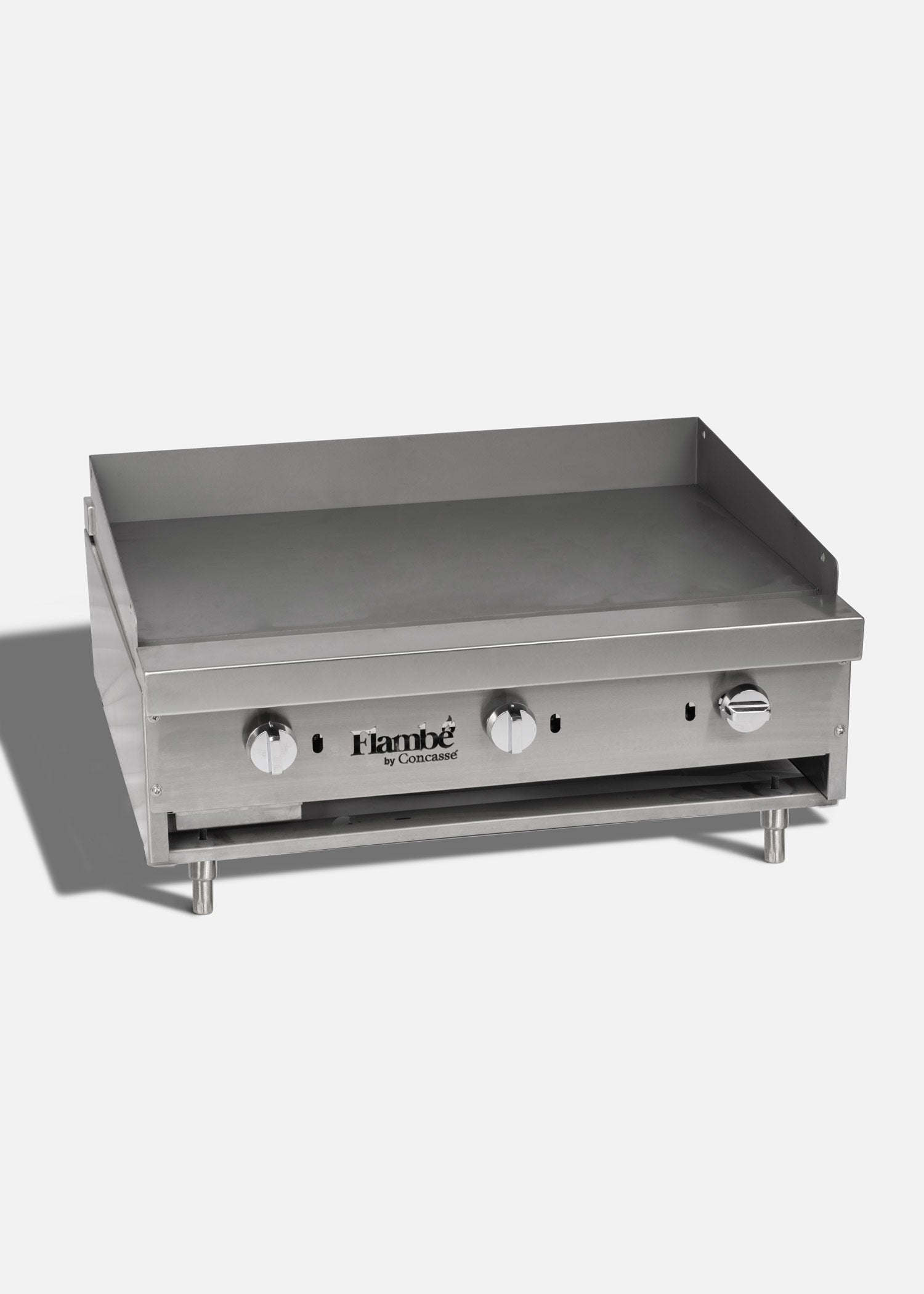 Plancha de acero inoxidable de gas 36", 3 quemadores 90,000 BUT, con placa de acero rolado en frío. Premium (Base por separado)