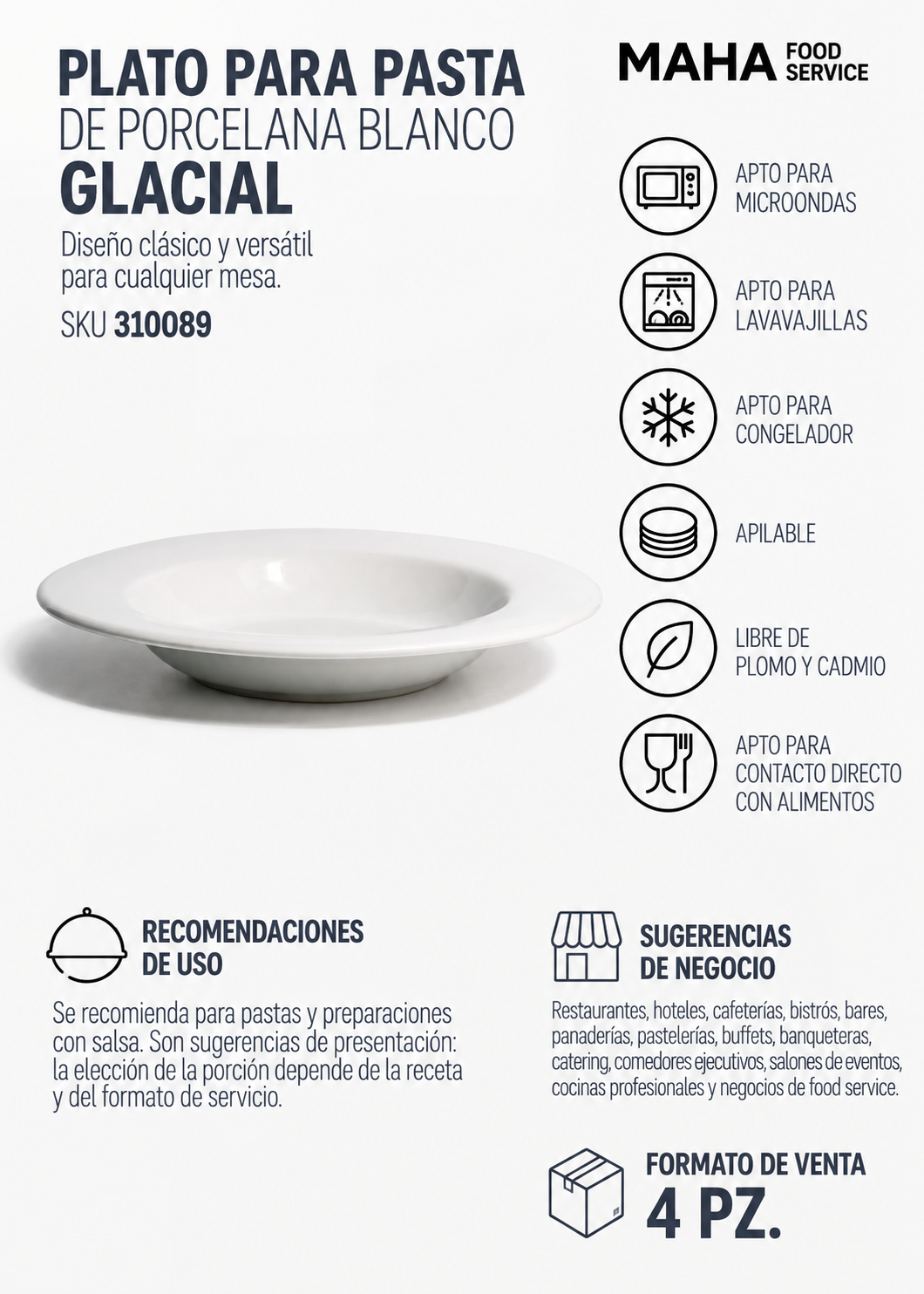Plato para pasta de porcelana blanco Glacial Ø 31 cm