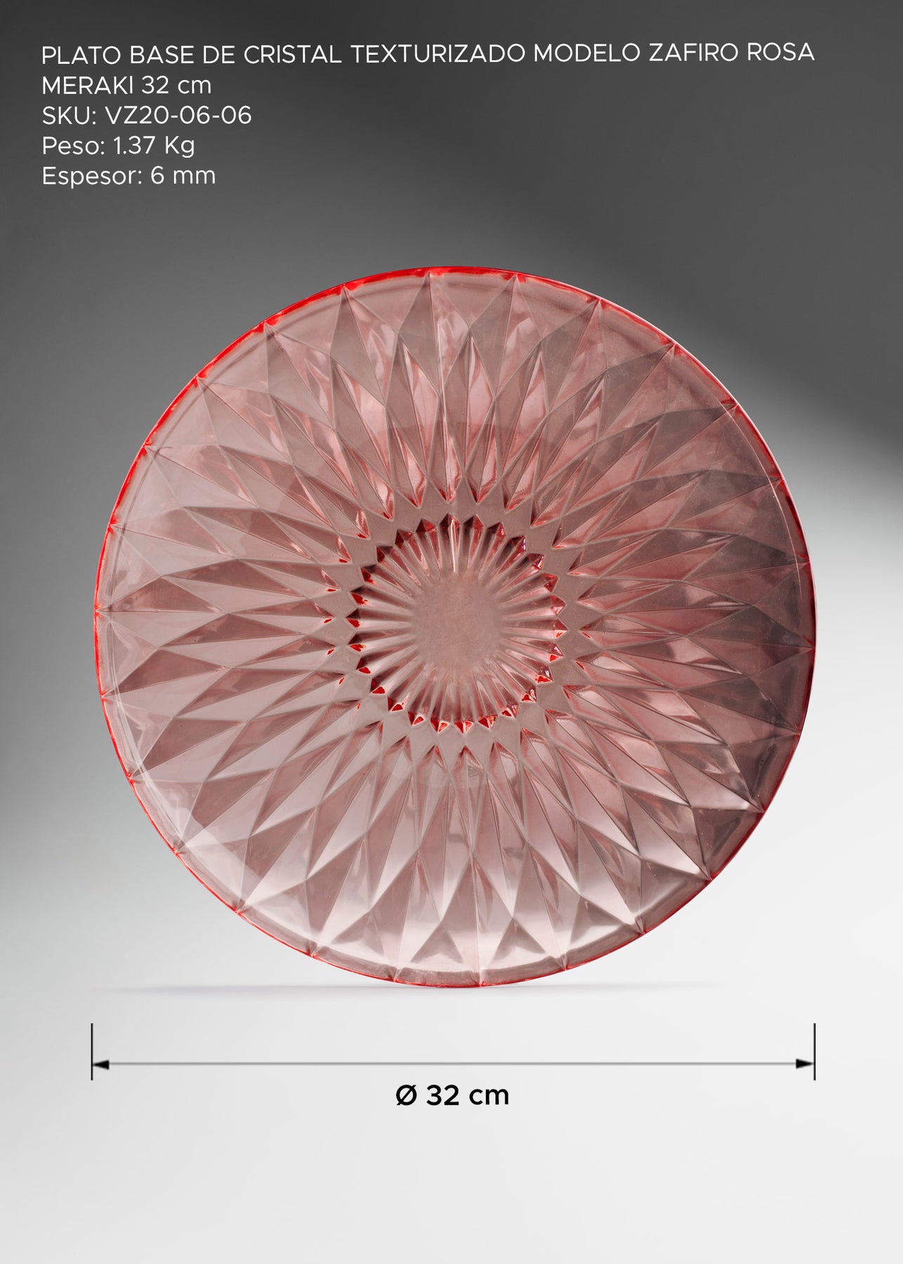 Plato base de cristal rosa meraki texturizado Zafiro 32 cm
