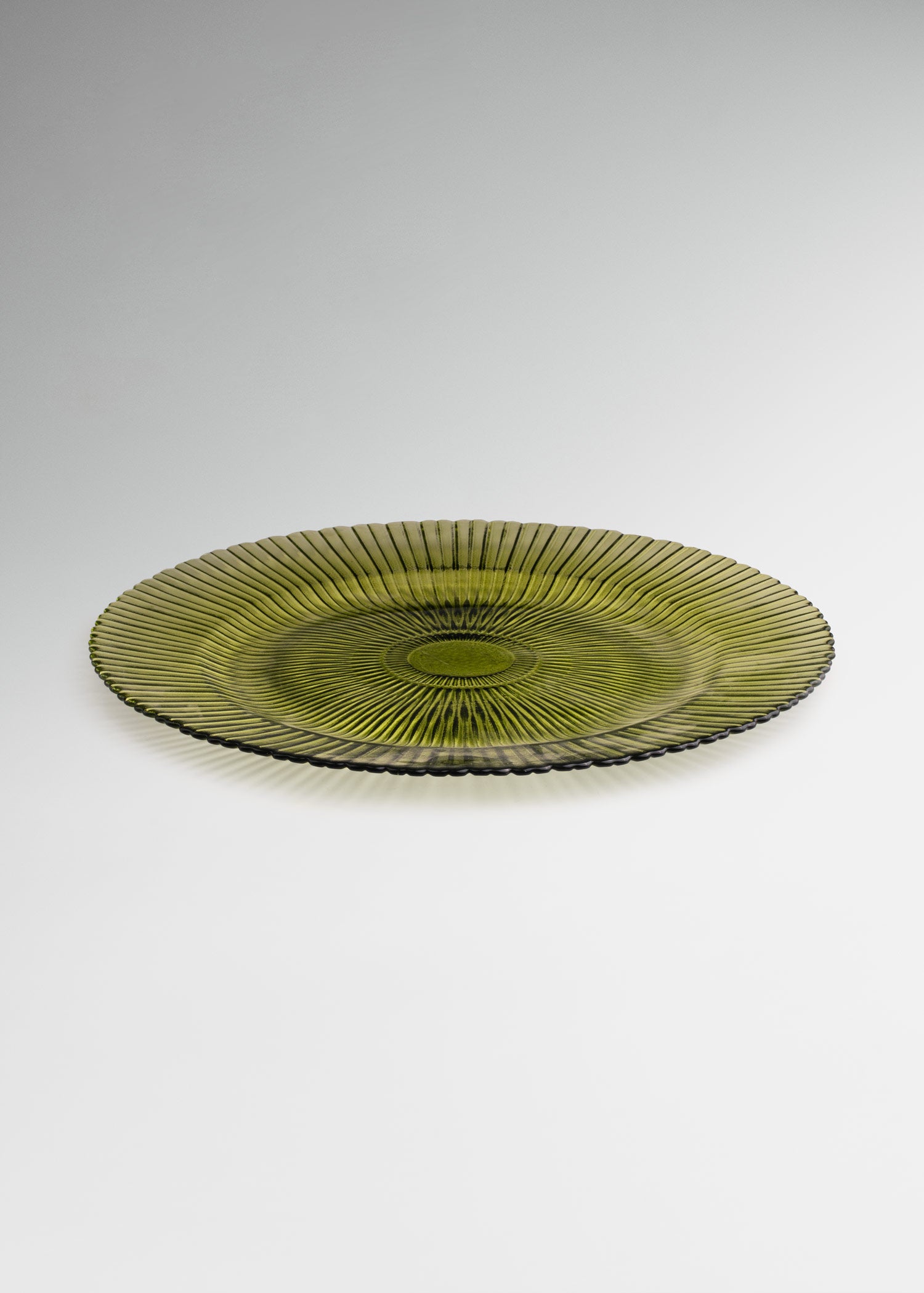 Plato base de vidrio con rayas verde olivo Karan Ø 32.5 cm