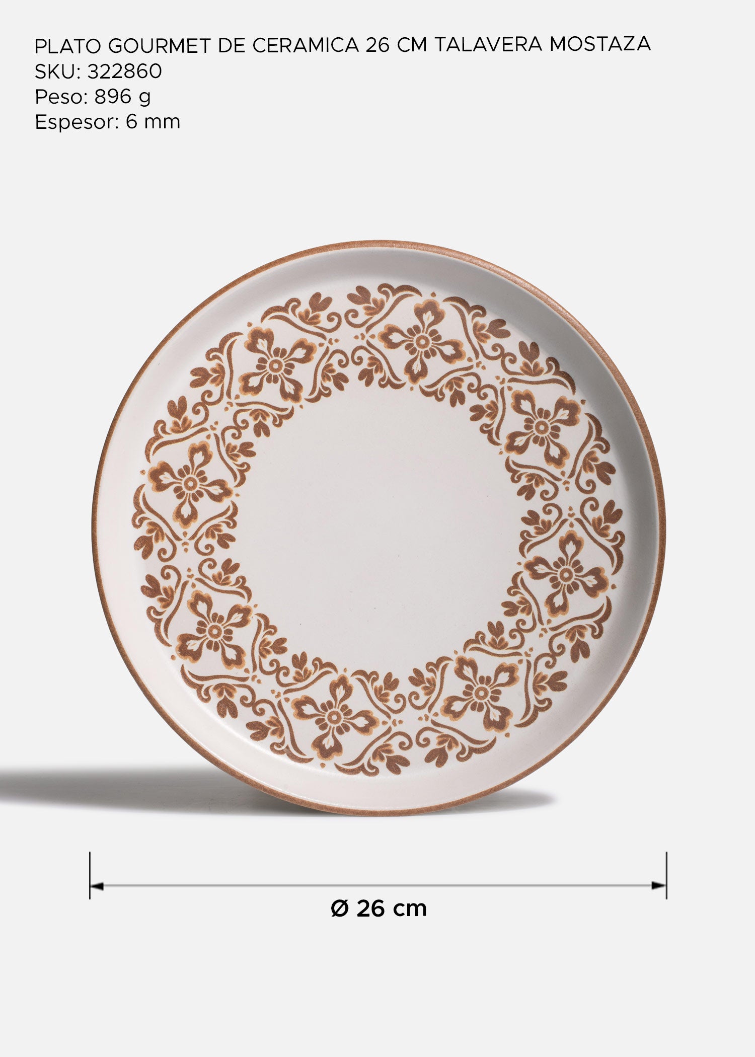 Plato Talavera Mostaza de cerámica con diseño floral