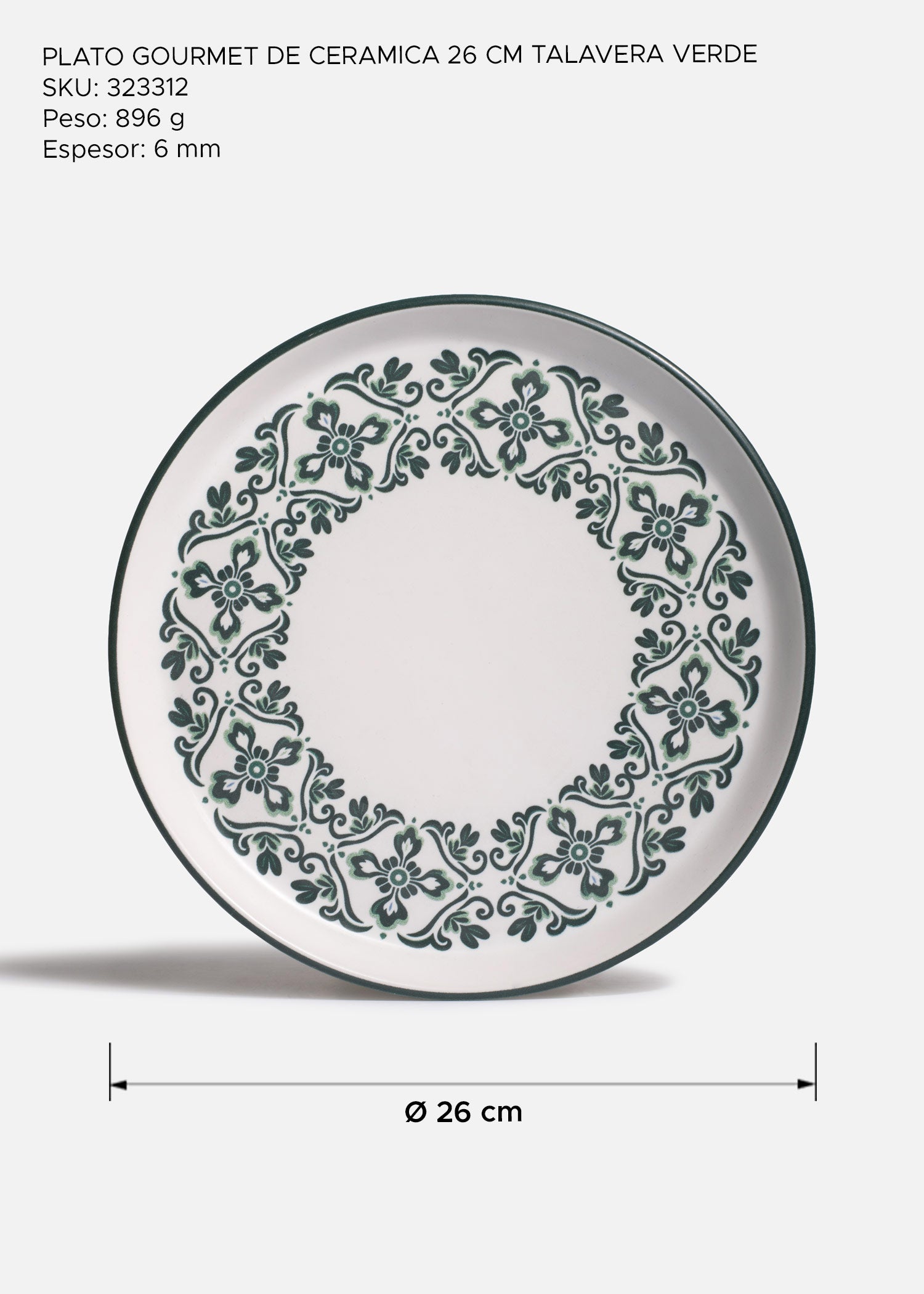 Plato Talavera Verde de cerámica con diseño floral