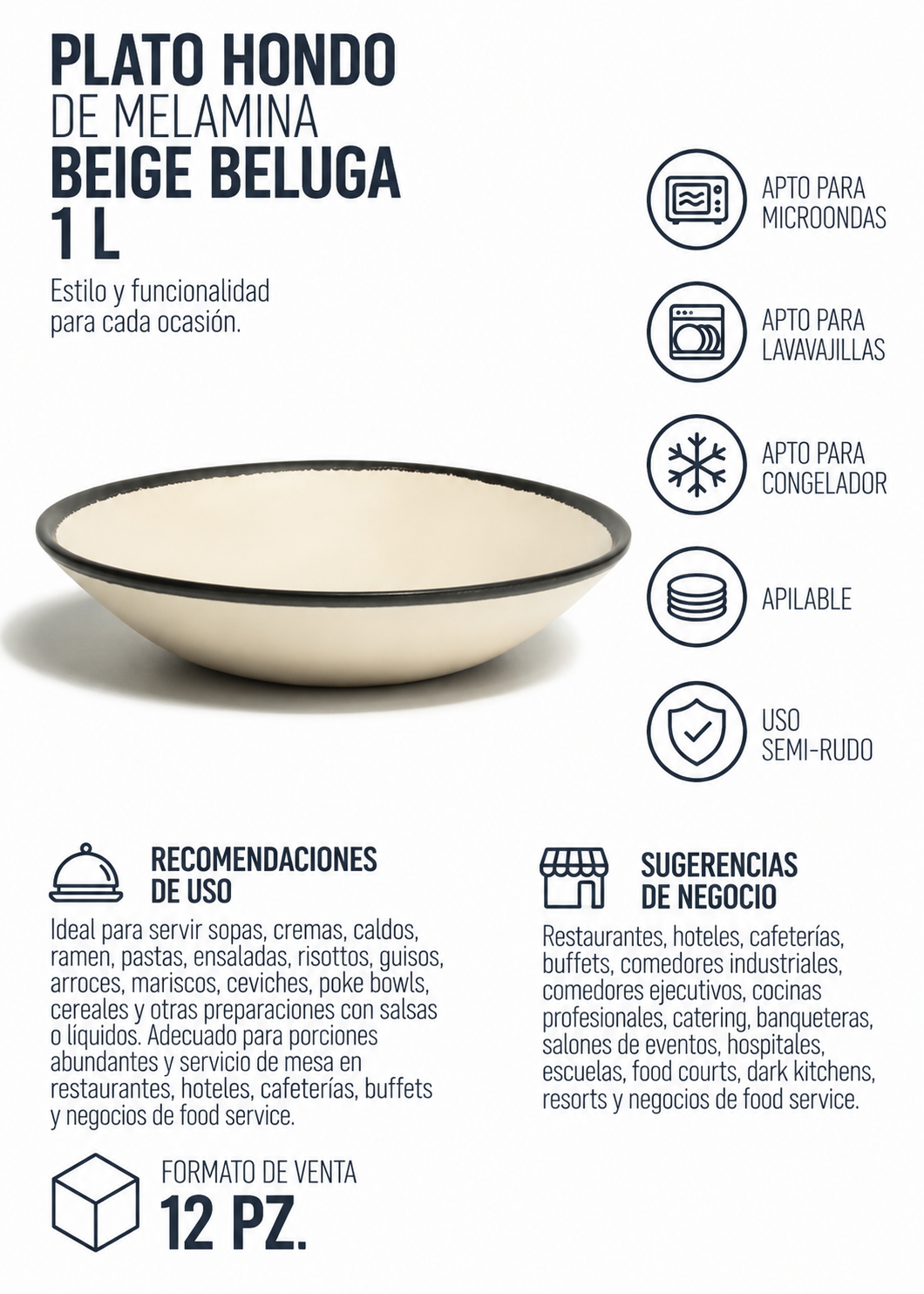 Plato hondo de melamina beige Beluga 1 L Ø 25 cm