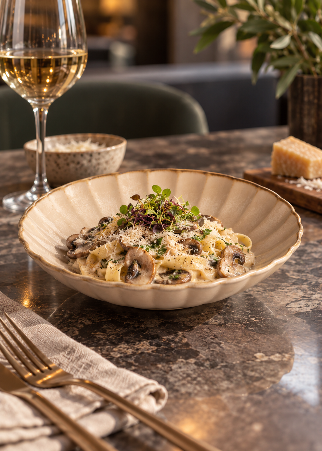 Plato de porcelana beige para pastas y ramen