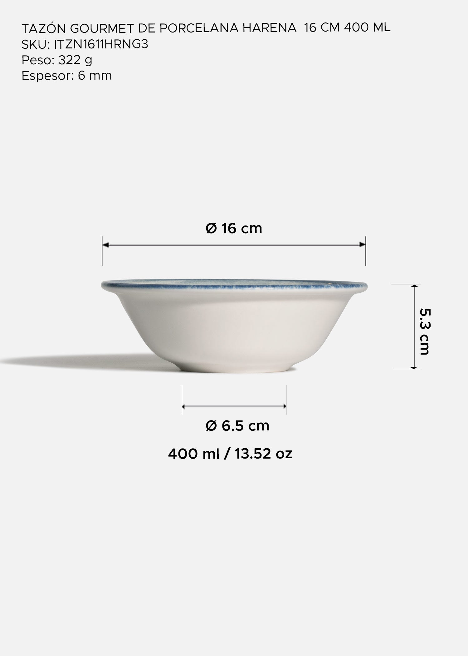 Plato hondo Harena de porcelana premium 400 ml