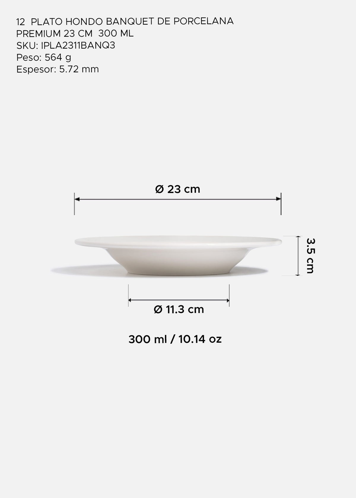 Plato hondo de porcelana para sopas, cremas y pastas