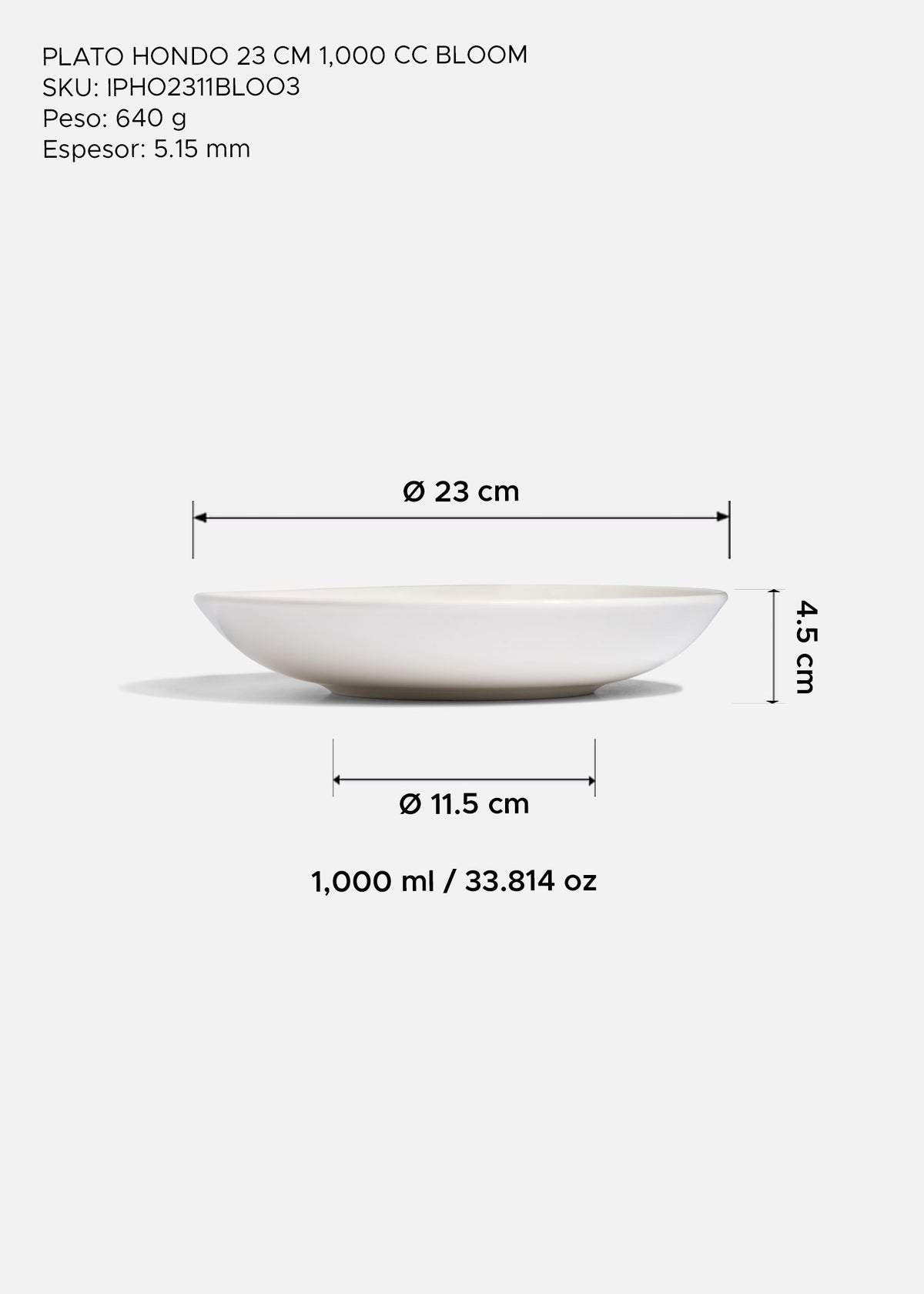 Plato hondo de porcelana para ramen, pho y platillos con salsa