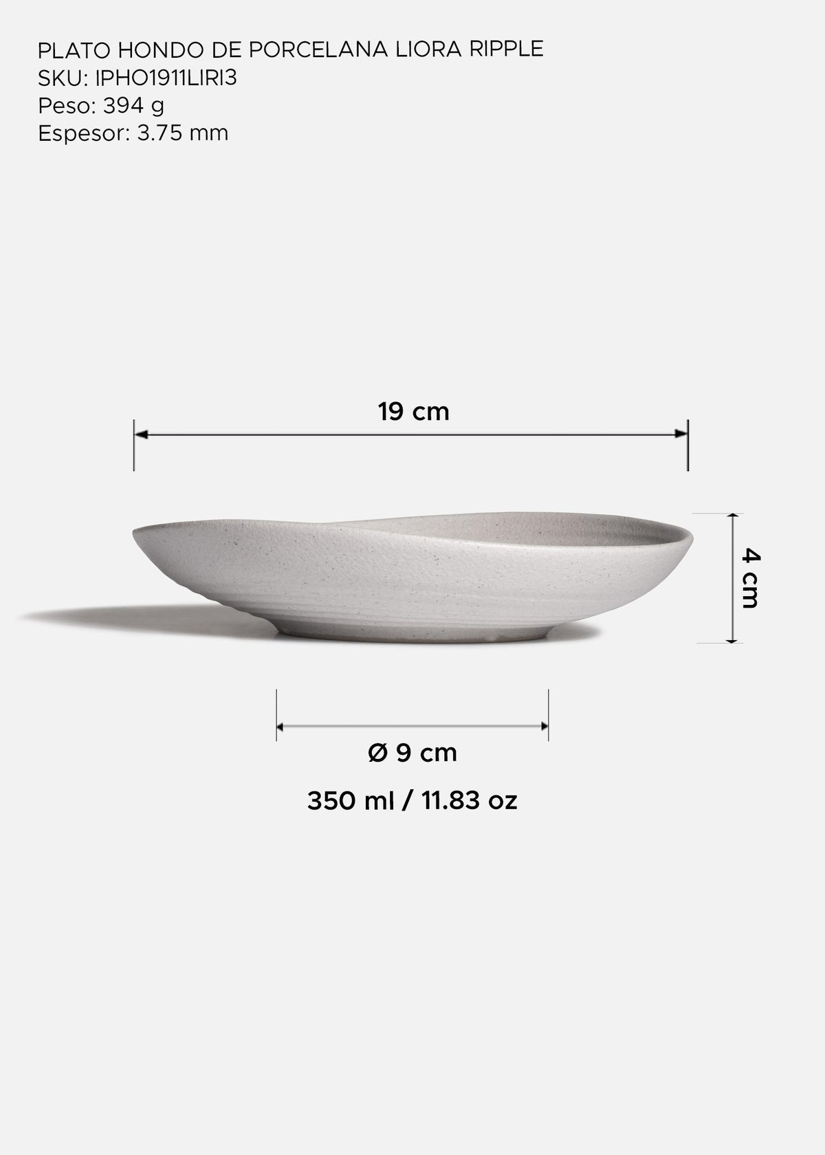 Plato hondo de porcelana marfil Liora Ripple 350 ml